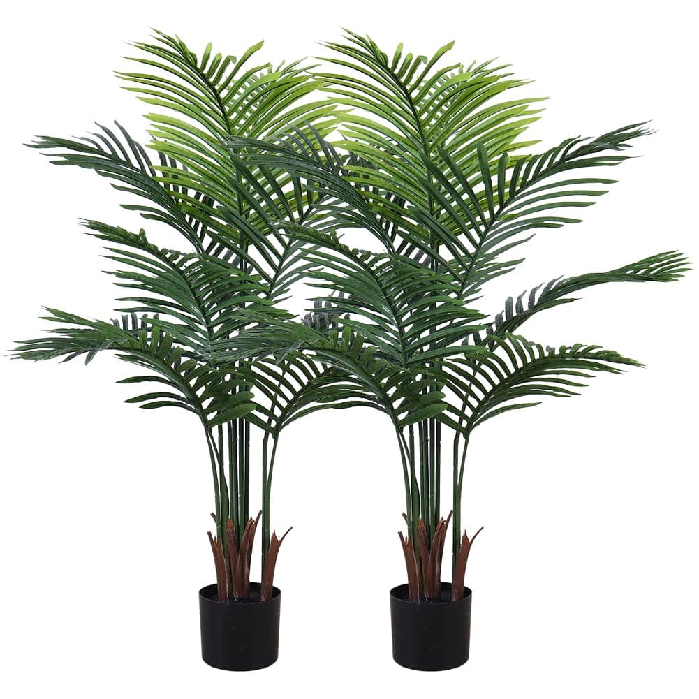Olrla Lot de 2 palmiers artificiels de 120 cm, arbre tropical artificiel avec vase noir, plante Areca en soie synthétique pour maison, bureau, salon, décoration d'intérieur