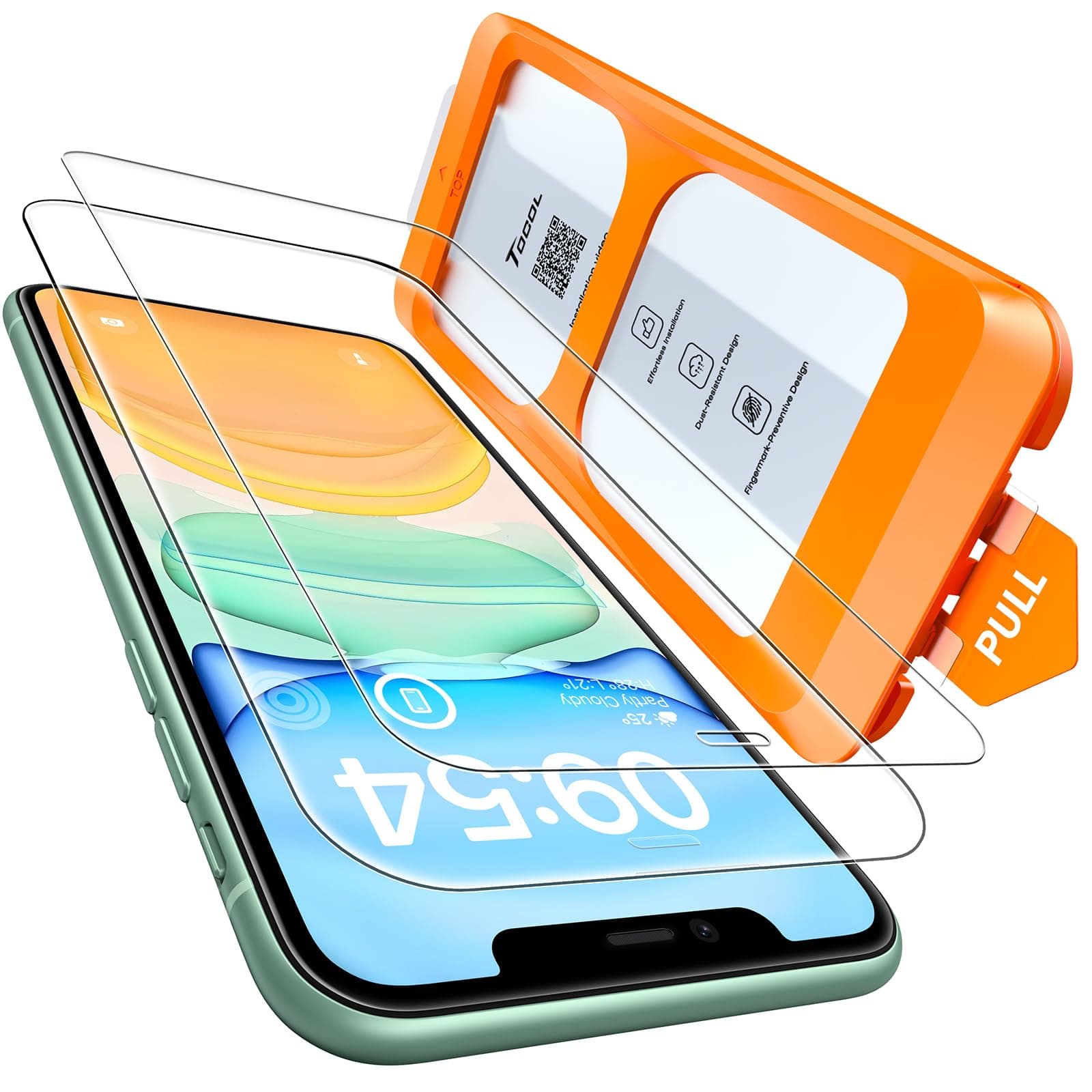TOCOL Pellicola Protettiva per iPhone 11, iPhone XR 6,1 Pollici, Rimozione Automatica Della Polvere, Installazione Rapida, Senza Bolle, Durezza 9H Vetro, 2 Pezzi