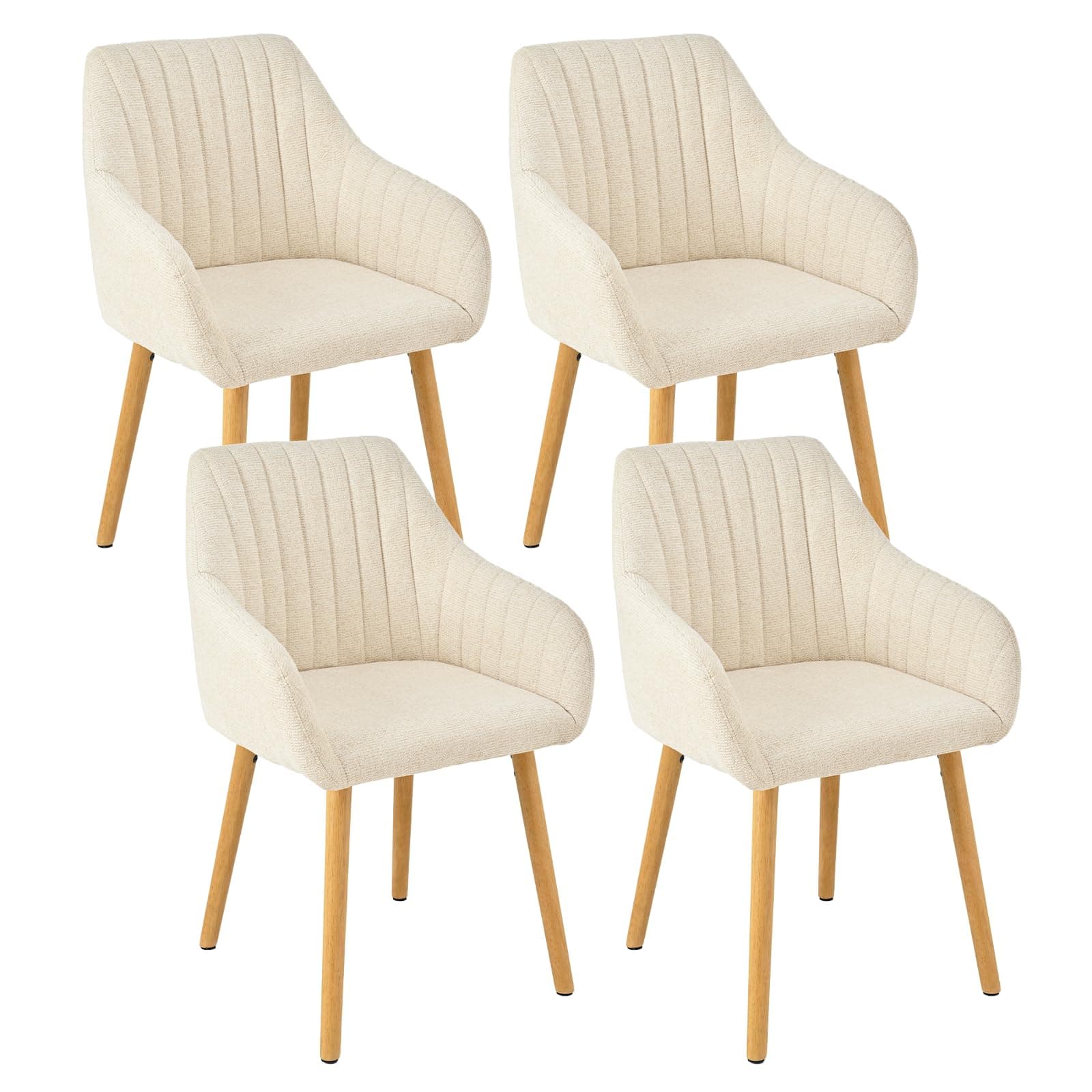 Goeurvant Juego de 4 sillas de comedor con patas de madera beige con reposabrazos, silla de comedor, silla de cocina, silla tapizada, silla con reposabrazos, de poliéster, silla de salón, para comedor