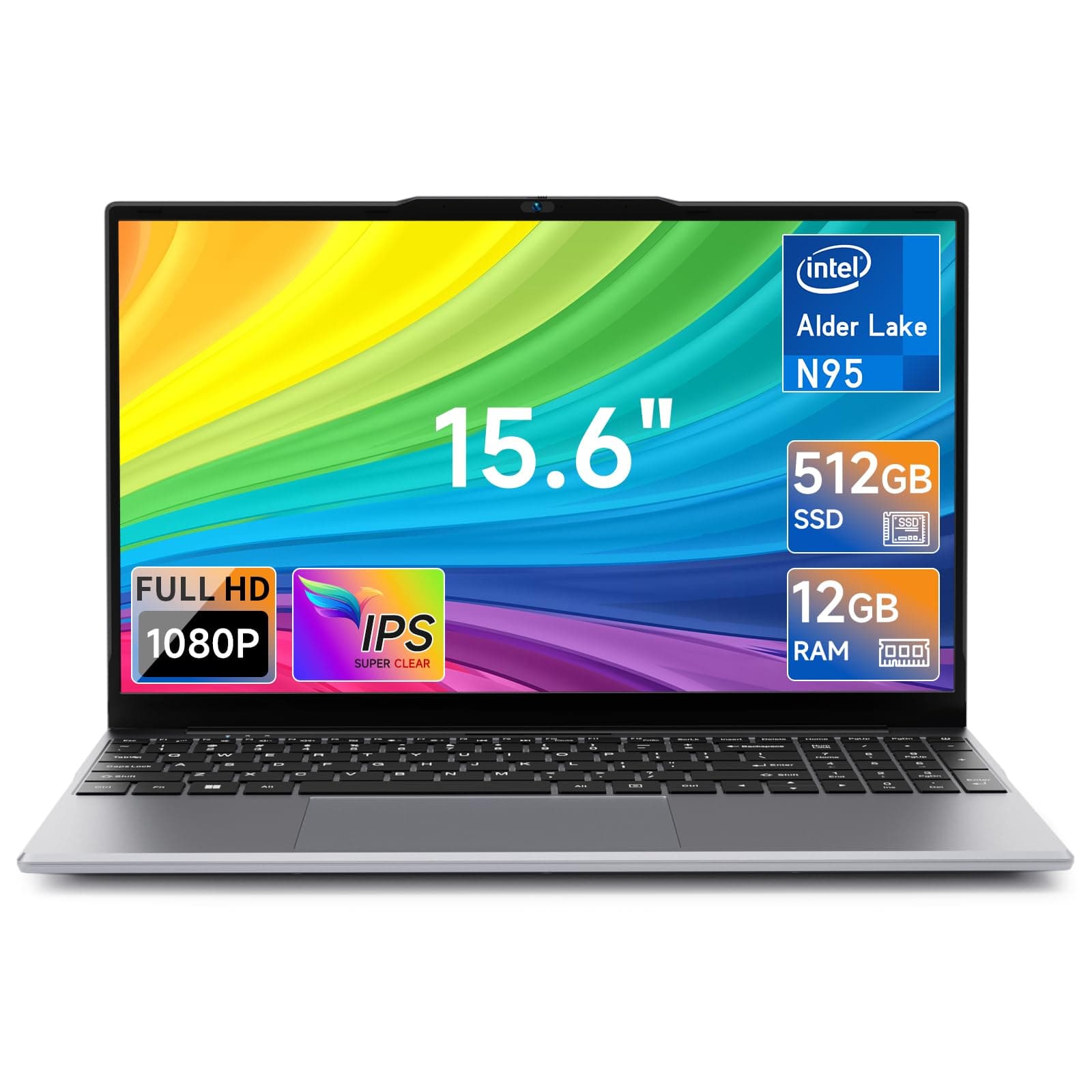 BMAX Ordenador Portátil 15.6" FHD Celeron N95 Upto 3,4 GHz Portatiles 12GB RAM 512GB SSD LPDDR5 Laptop, Win 11 PC Portátil 5G WiFi Notebook BT5.0, USB 3.2x2, Protege el Teclado Español