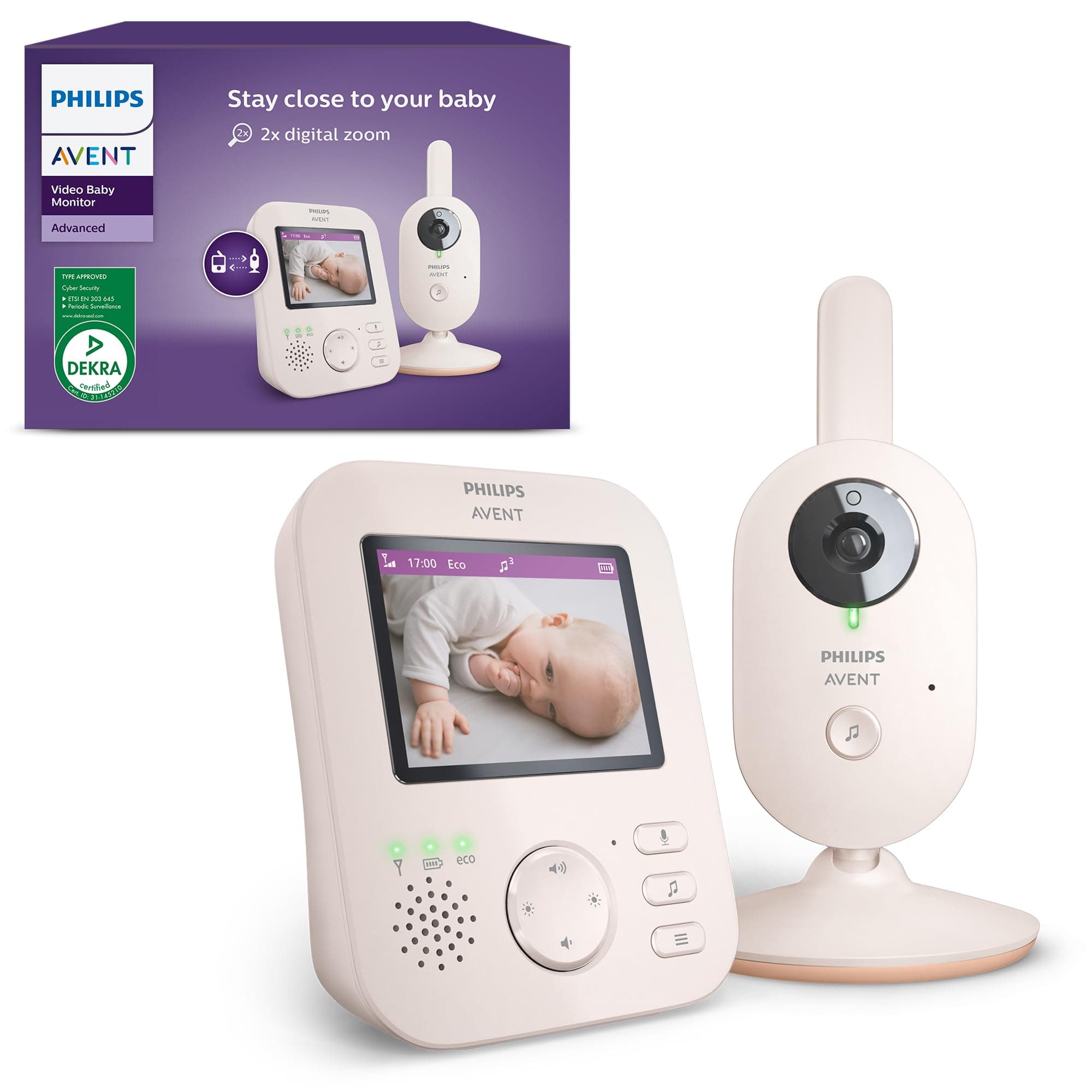 Philips AVENT Philips Babyphone mit Kamera Advanced - DEKRA Zertifiziert privat und sicher - 2.8" Display, x2 Zoom, Infrarot-Nachtsicht, Schlafliedern (Model SCD881/26)