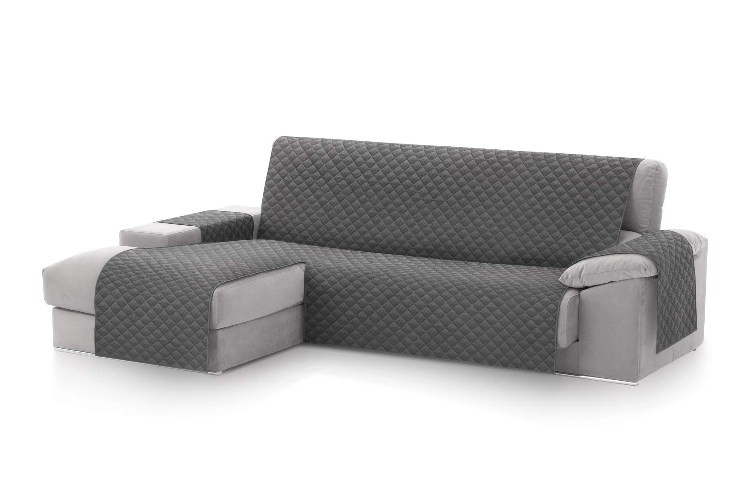 Textilhome CubreSofá Chaise Longue Malu, Protector para Sofás Acolchado Brazo Izquierdo, Tamaño 240cm. Color Gris (Visto DE Frente), Ideal para Mascotas, Arañazos.