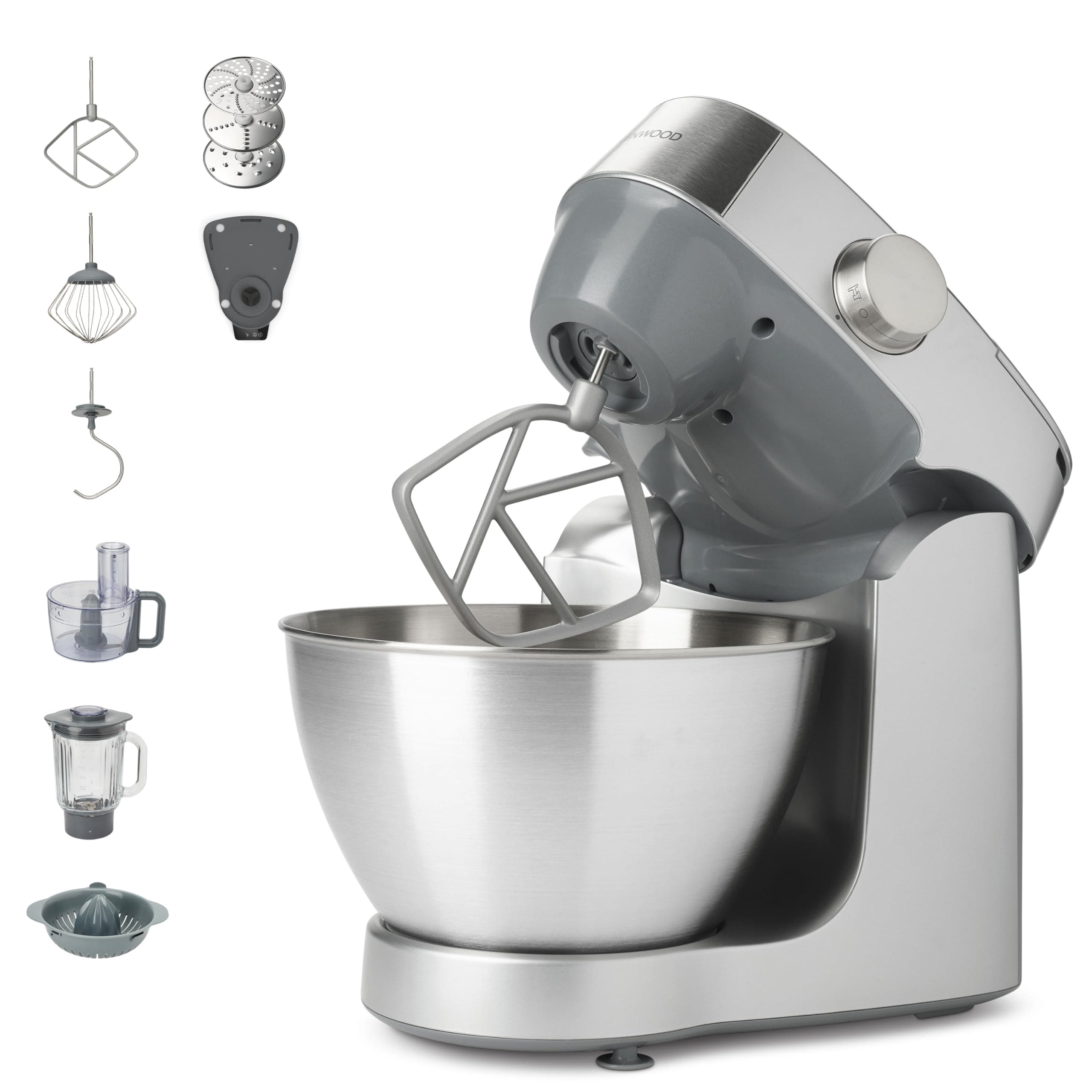 Kenwood Prospero+ KHC29A.O0SI Robot da Cucina, Ciotola in Acciaio Inox da 4,3 L, Incluso Set Accessori 10 Pezzi con 3 Ganci e Fruste, Frullatore Vetro, Food Processor 3 Dischi, Spremiagrumi e Bilancia