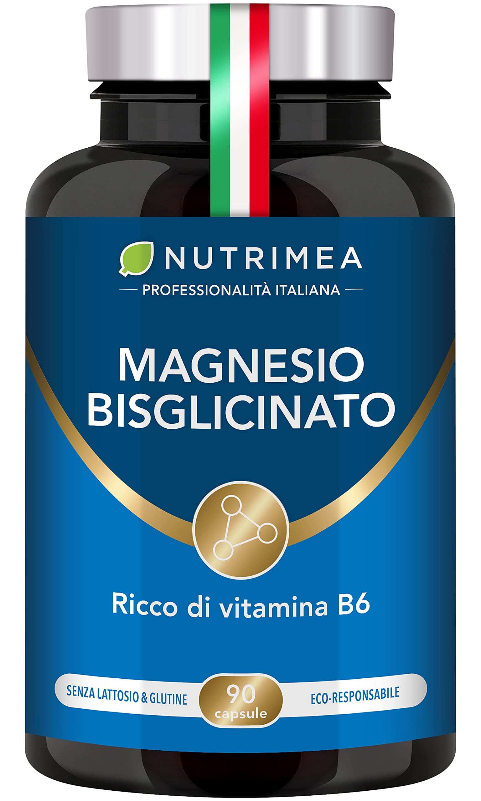 Magnesio Bisglicinato | Forma Chelata | Con Vitamina B6 | Contro Stress e Affaticamento | Dolori Muscolari | Elevata Biodisponibilità | 90 Capsule Vegetali