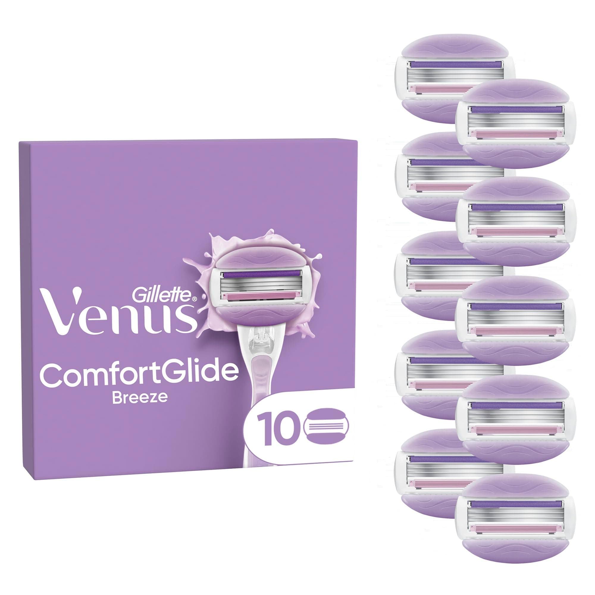 Gillette Venus Recharges de Rasoir pour Femme ComfortGlide Breeze, lot de 10 Cartouches de Recharge A 3 Lames Et 2 Barres de Soin Flexibles pour Un Rasage en Douceur, authentiques, Parfum Thé Blanc