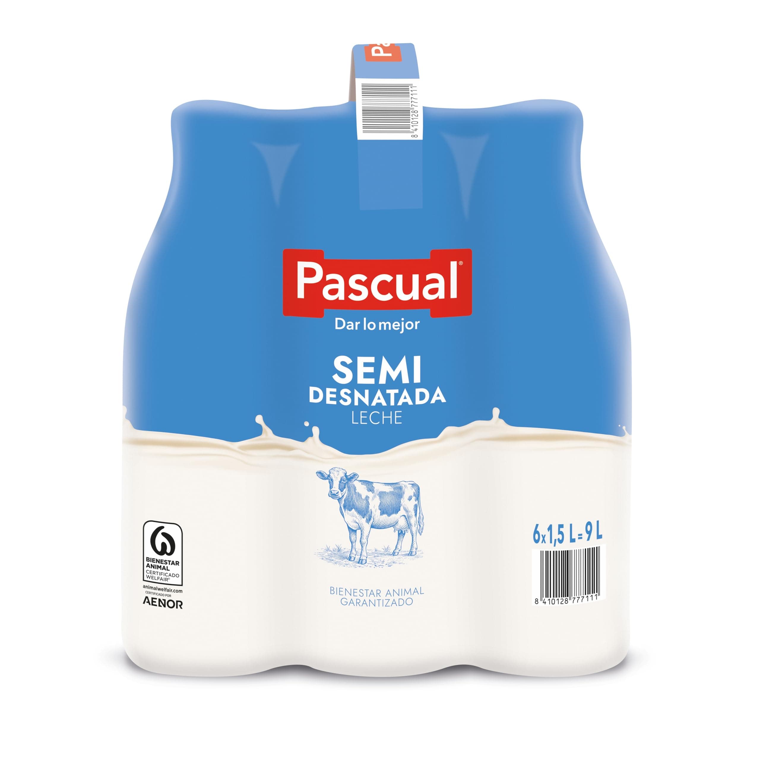 Leche Pascual - Leche Semidesnatada - Bienestar Animal - Pack 6 x 1,5L - Ideal para niños y adultos, Producto Natural y Saludable