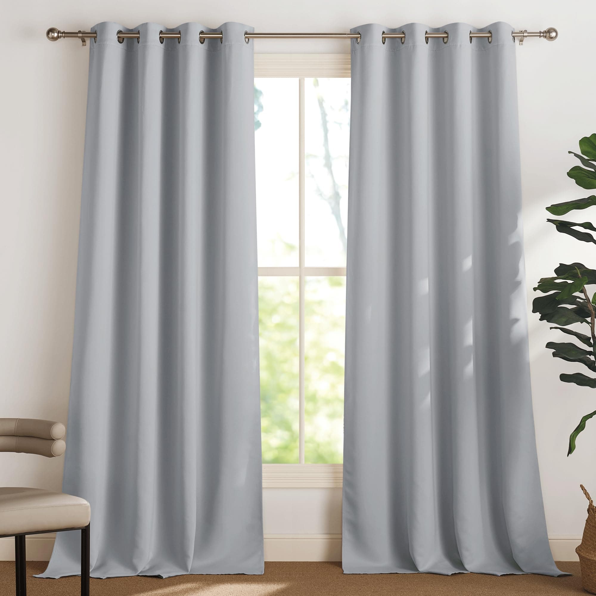 PONY DANCE Tenda Oscurante ad Anelli - Tende Soggiorno Tende Camera da Letto Tende Termiche Isolanti per Interni Tende Salotto Moderne 2 Pezzi L 140 x A 300 cm, Grigio Chiaro