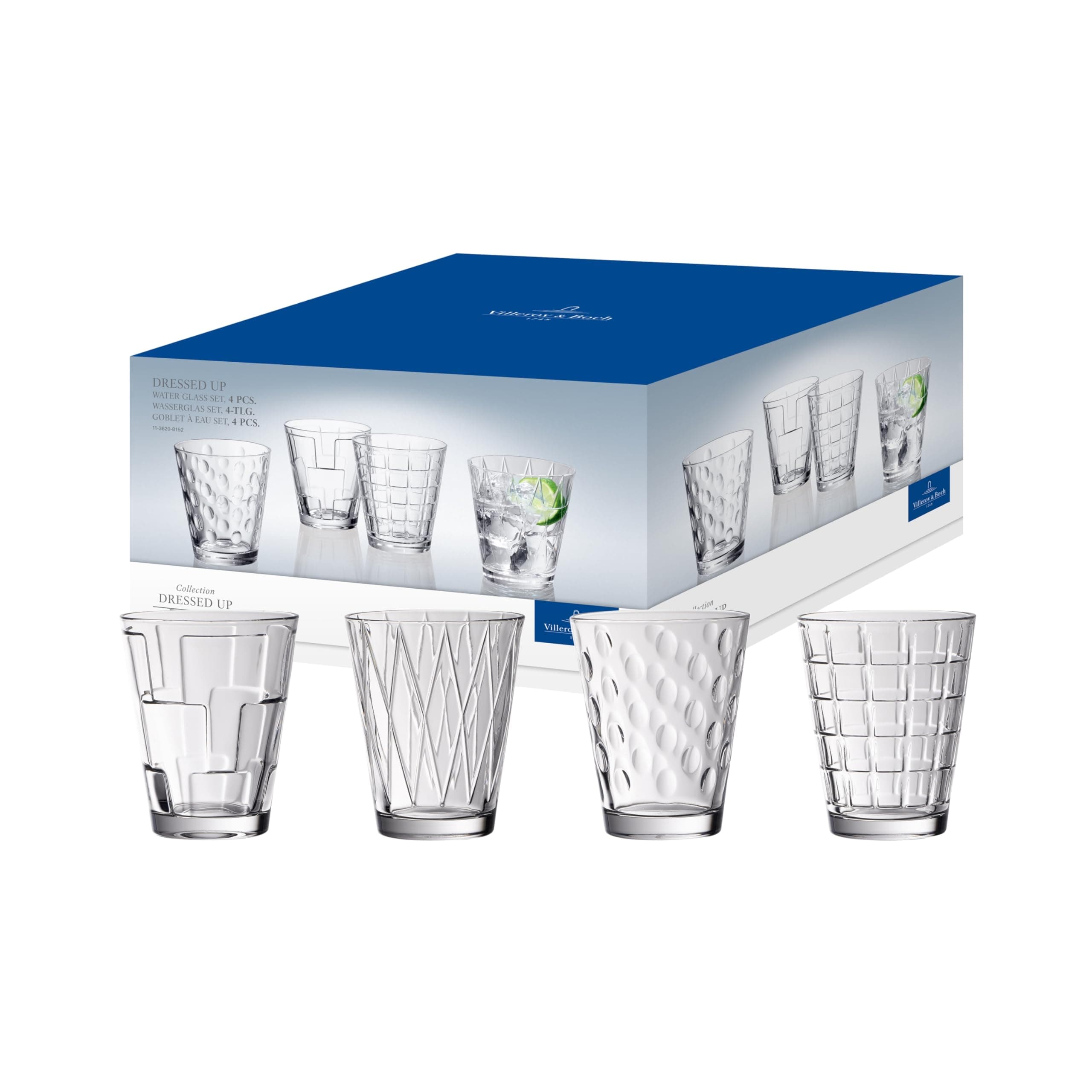 Villeroy & Boch - Dressed Up Wasserglas Set 4 teilig 310 ml, Spülmaschinenfest, Besondere Trinkgläser im Set, Gläser, Wasser, Trinkglas, Saftgläser 4teilig, Wassergläser , Kristallglas