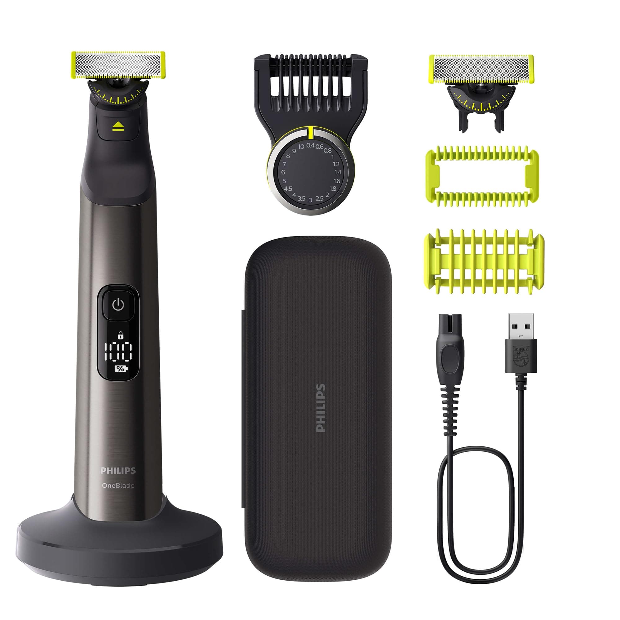 Philips OneBlade Pro 360 Authentique Visage + Corps - Tondeuse à barbe électrique, rasoir et tondeuse, 1 lame 360, 1 sabot avec 14 hauteurs de coupe, 1 kit Corps, 1 socle de charge, QP6652/30