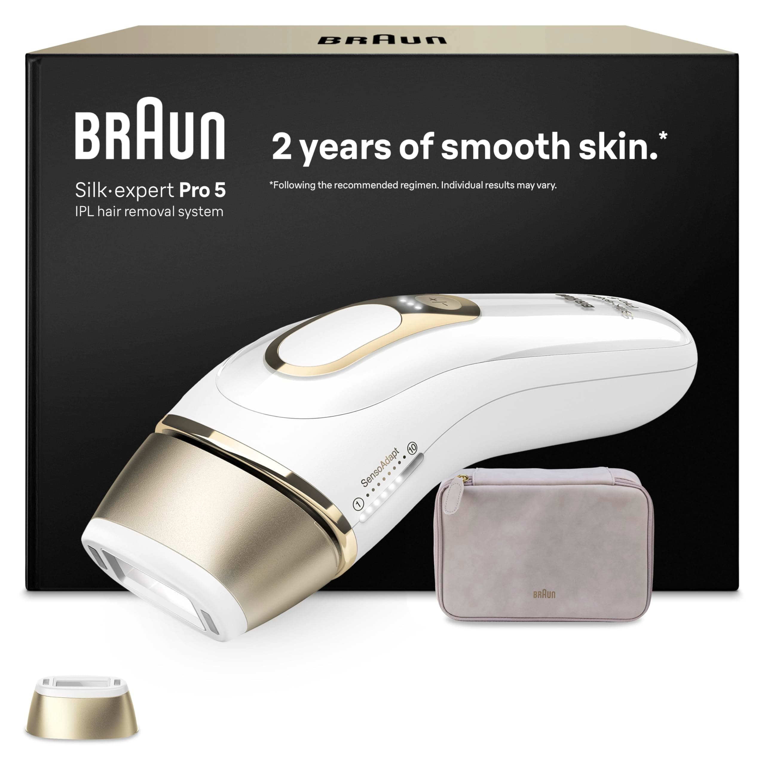 Braun Depiladora Luz Pulsada Silk·expert Pro 5, IPL, Depilación Láser En Casa Para Cara Y Cuerpo, Reducción Permanente Del Vello, Depiladora Laser Para Mujer y Hombre, Con 1 Cabezal Y Neceser, PL5100