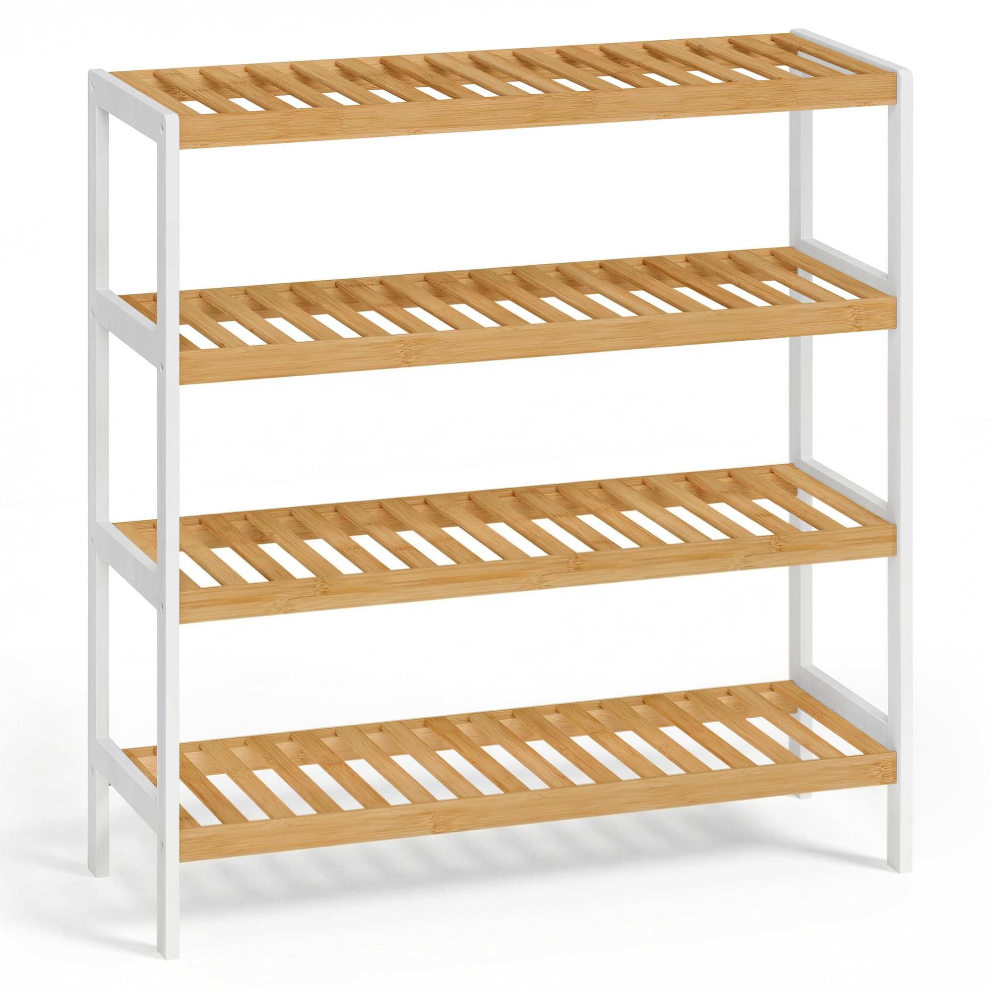 SONGMICS Schuhregal aus Bambus, Schuhablage mit 4 Ebenen, Schuh-Organizer, Regal für Schuhe, Pflanzen, Bücher, Flur, Wohnzimmer, Schlafzimmer, 26 x 70 x 75,5 cm, weiß-naturfarben LBS007KZ01