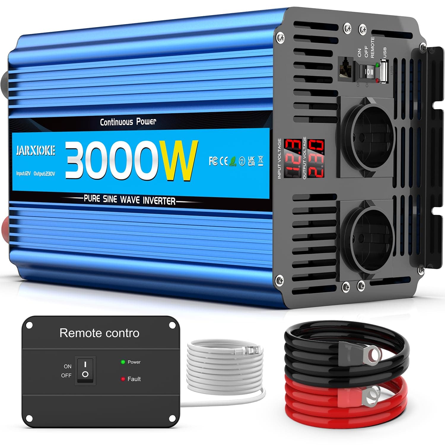 Inverter Onda Pura 3000W Invertitore di Potenza 12v 220v/230v Trasformatore di Potenza Convertitore - 2 Prese AC e Porte USB e Porte di Cablaggio ad Alta Corrente per Auto Camper Barca