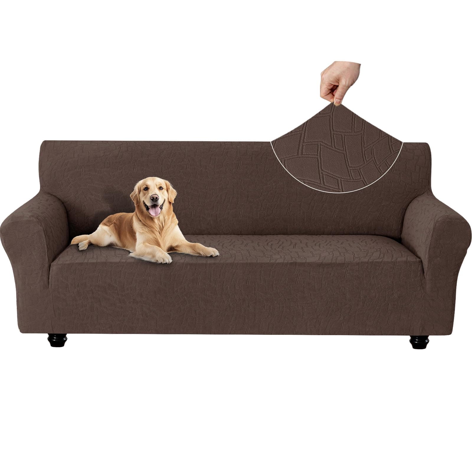 Ystyle Funda Sofa 3 Plazas, Couch Cover Elasticas, Funda para Sofa Antiarañazos Gatos, Forros para Sofas Antideslizante, Protector Sofa Antimanchas Lavable Anti Perros, Café Claro