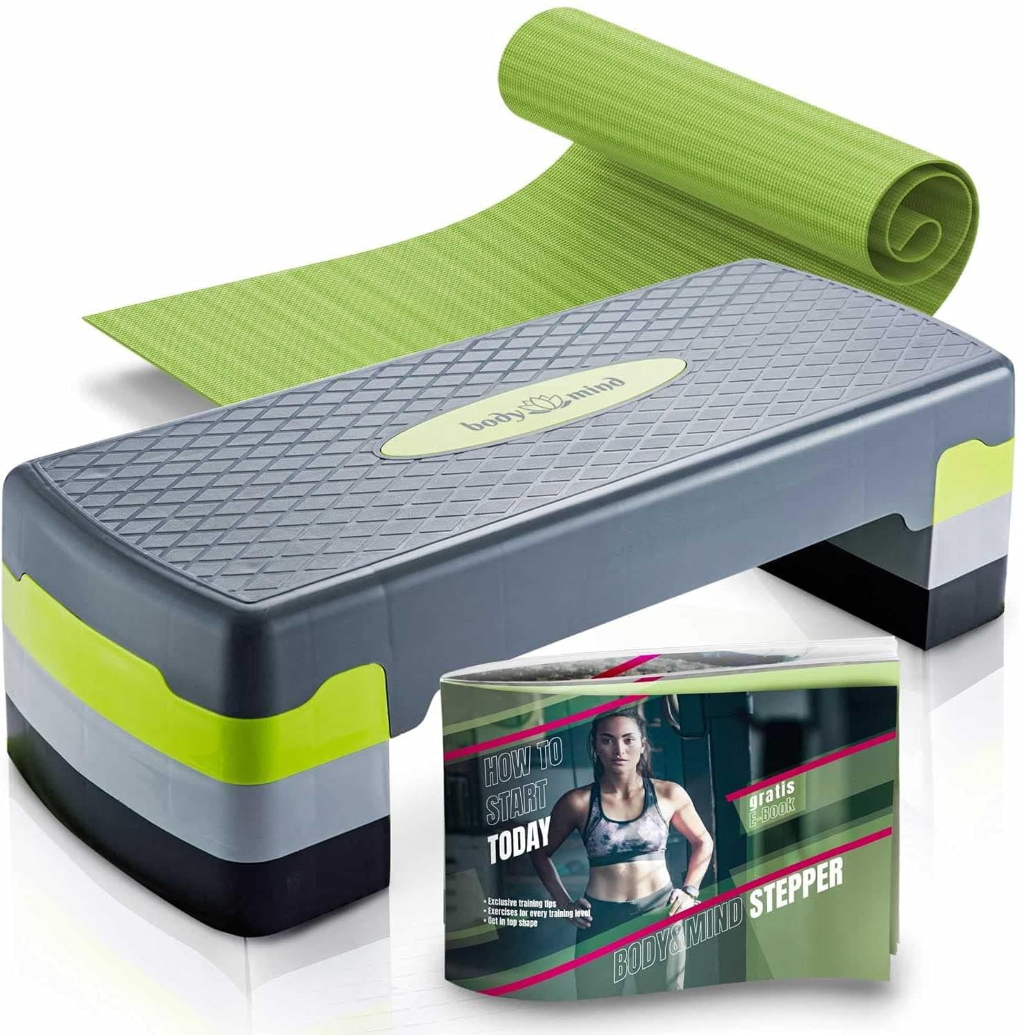 Body & Mind® Stepboard aérobic Deluxe 2-étapes Stepper Step-Bench avec tapis antidérapant gratuit & E-Book d'entraînement exclusif