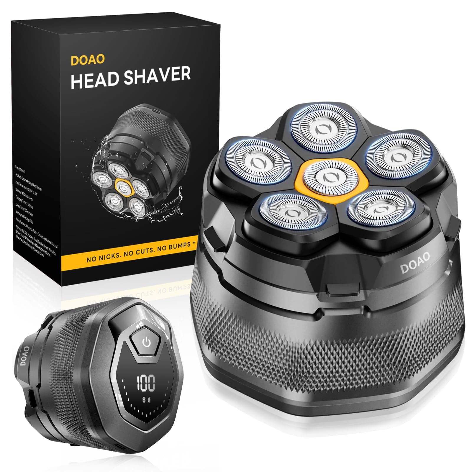 Rasoio Testa Calva, 2025 Aggiornato rasoio Capelli Uomo Testa Calva Impermeabile Cordless 6D rasoio Elettrico Fluttuante Flessibile con rasoio Testa Magnetiche, Interfaccia USB-C