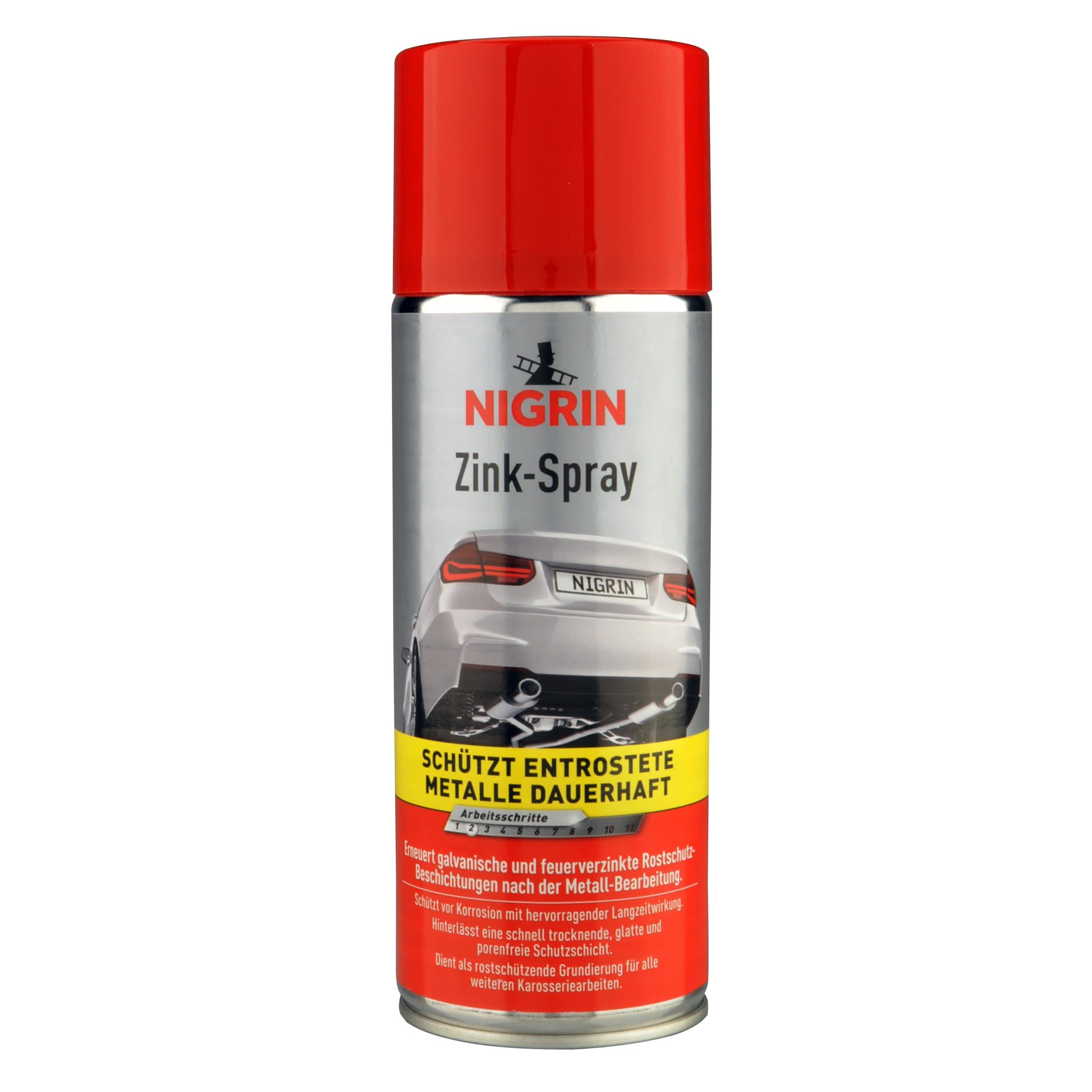 NIGRIN Zinkspray, 400 ml, erneuert die Rostschutz-Beschichtung nach der Metall-Bearbeitung, langanhaltender Rostschutz, schnell trocknend