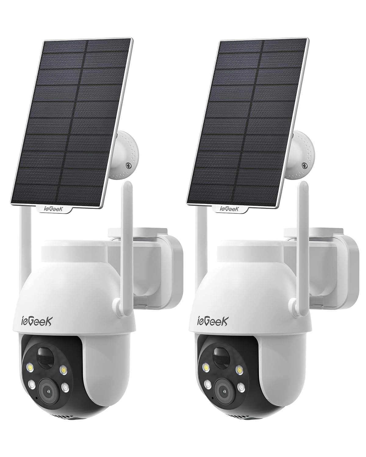 ieGeek 2K Telecamera Wi-Fi Esterno Senza Fili a Batteria, 360° PTZ Videocamera Sorveglianza con Pannello Solare, Rilevazione di Movimento PIR con Allarme, Visione Notturna a Colori, 2 Vie Audio, 2 pz