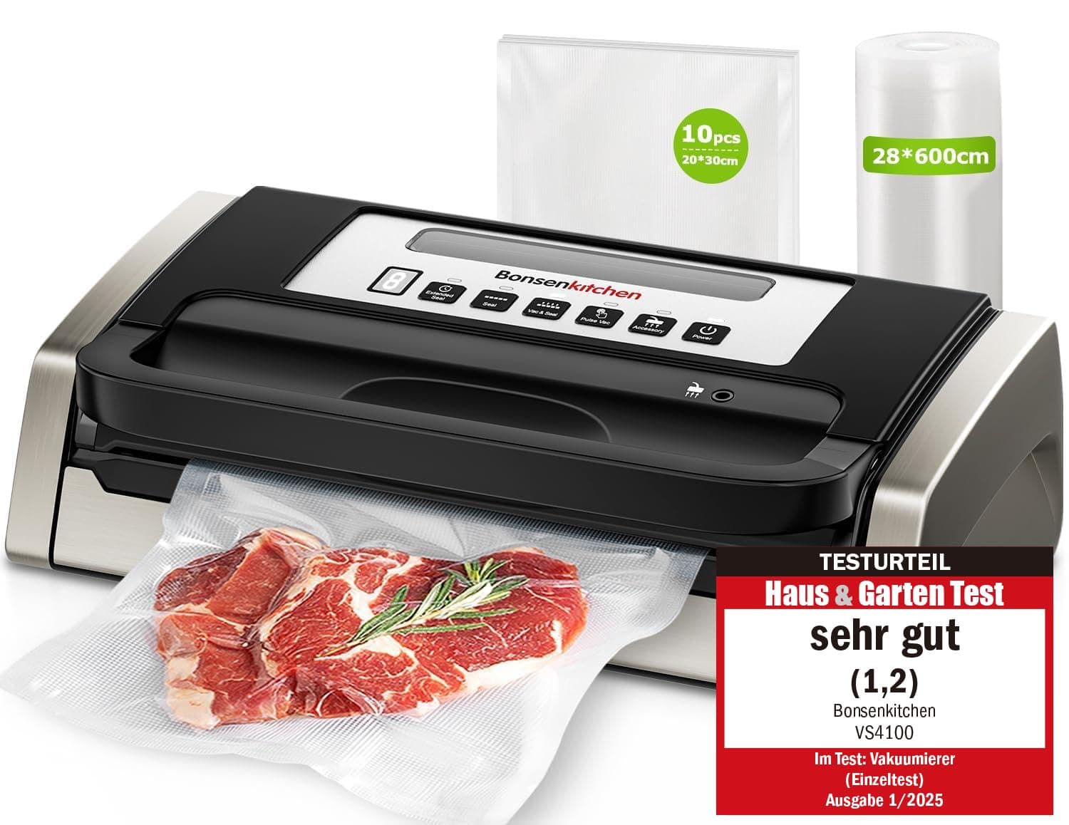 Bonsenkitchen Machine Sous Vide Alimentaire, Puissante et Silencieuse, Technologie Globefish pour un Travail Continu, Conception avec Poignée Verrouillée, Cutter Intégré, Noir
