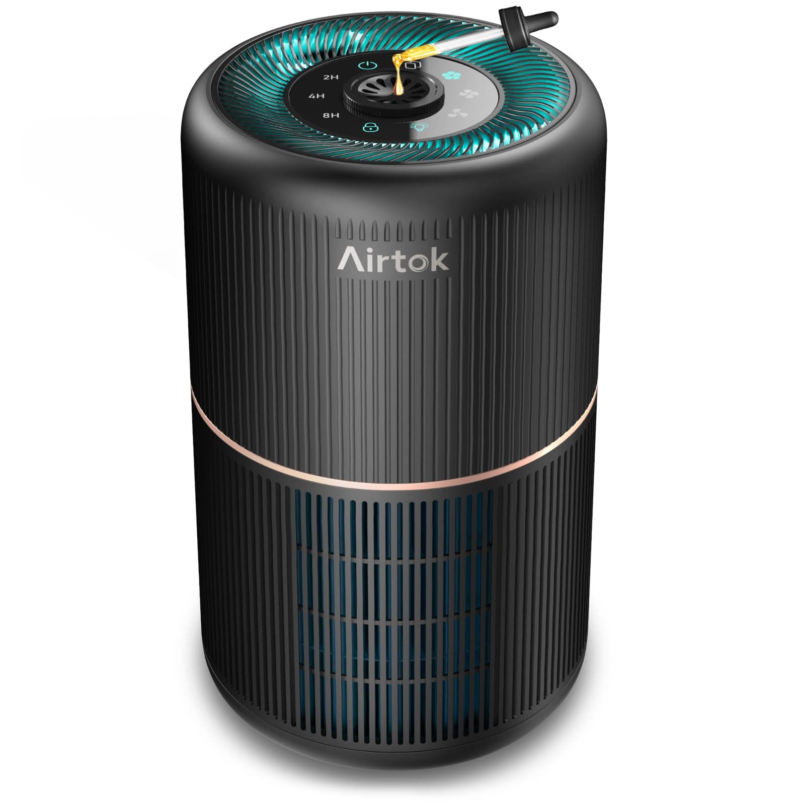 AIRTOK Purificateur d'Air, H13 HEPA Purificateur éliminant 99,97% de la poussière, de la fumée et des odeurs d'animaux, Air Purifier avec éponge parfumée, veilleuse, 3 niveaux de vitesse, Time