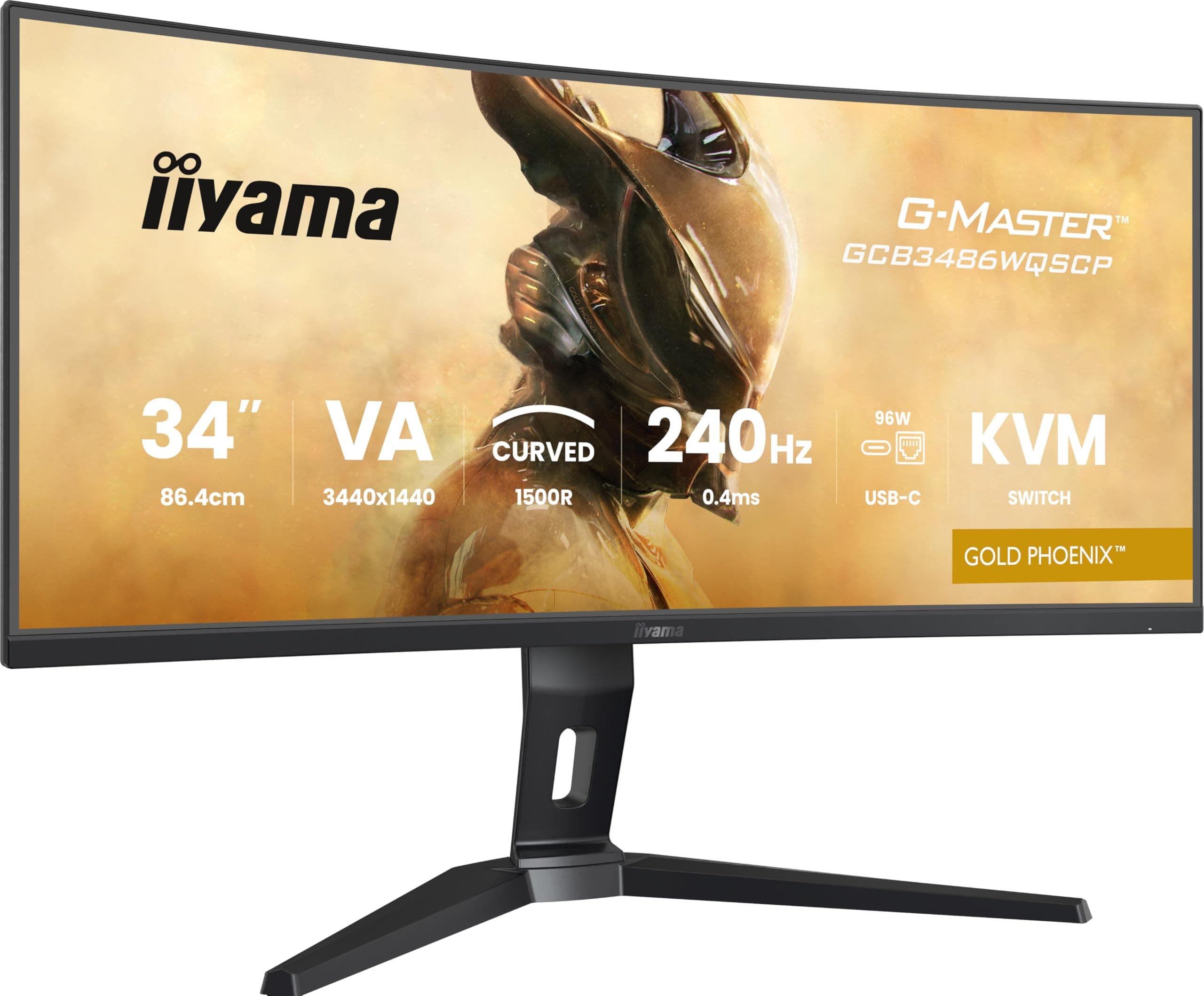 iiyama G-Master Gold Phoenix, VA courbé 1500R, 3440x1440@240Hz, 0.4ms, Adaptive Sync, 500cd, HP, DP/HDMI 2.1 VRR 2K120FPS, USB HUB, USB-C Dock (95W), Pied en réglable, KVM, PC & Console Next gen