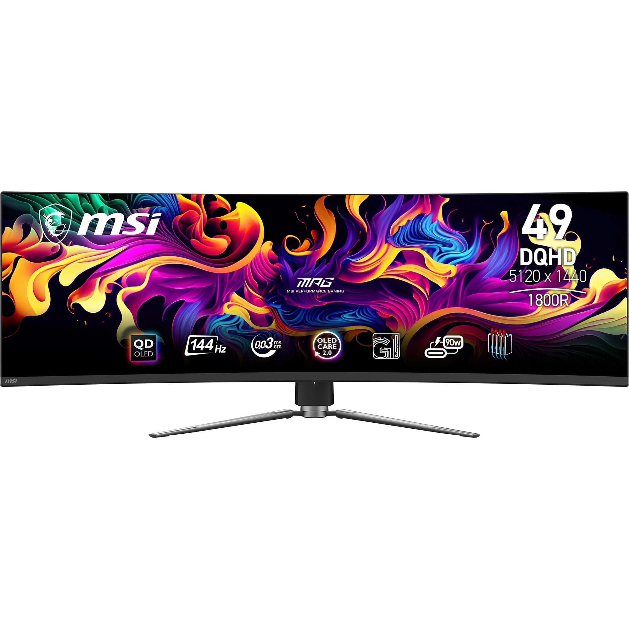 MSI MPG 491CQPA QD-OLED Monitor Curvo de 49 Pulgadas DQHD Gaming - 1800R, 5120 x 1440 Quantum Dot OLED Panel, 240Hz/0.03ms, 99% DCI-P3, ΔE ≤2,DisplayHDR True Black 400, KVM - DP 1.4a, HDMI 2.1