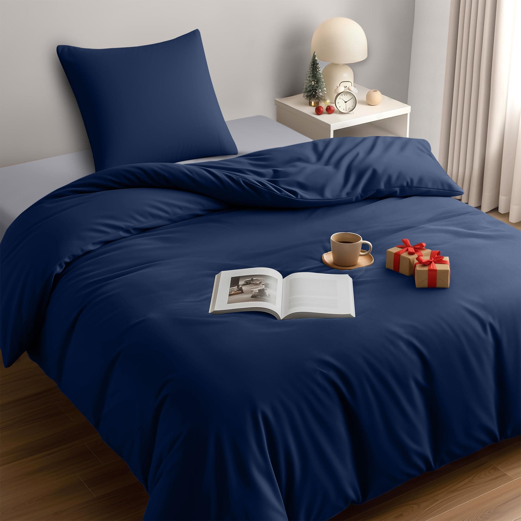 Utopia Bedding Funda Nordica Cama 90 - Microfibra Juego de Funda de Edredon 135x200 cm y 1 Funda de Almohada 80x80 cm (Azul Marino)
