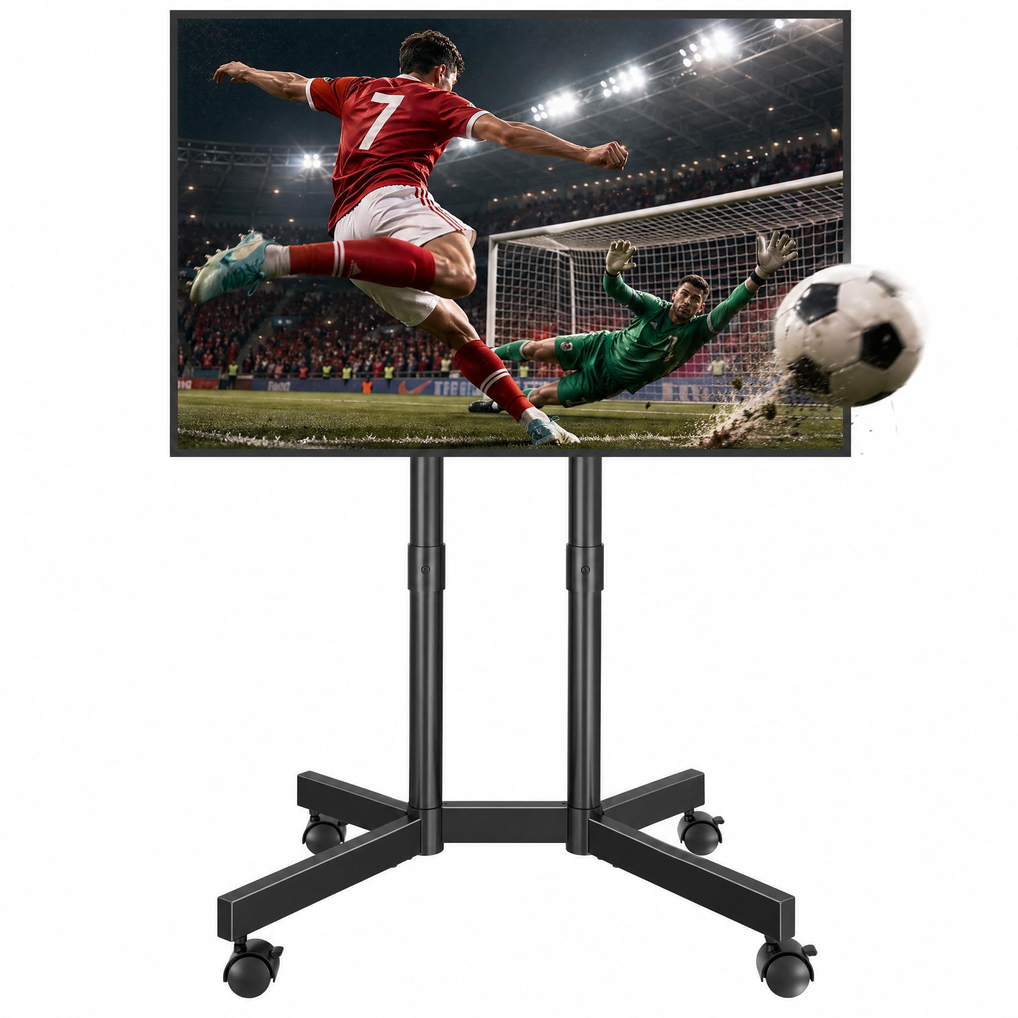 BONTEC Support TV sur Pied Universel, Pied télévision sur roulettes 32-70 Pouces, Hauteur réglable, Double Colonne Stable, roulettes verrouillables 360°, VESA 400x400, sans percer, Gestion câbles