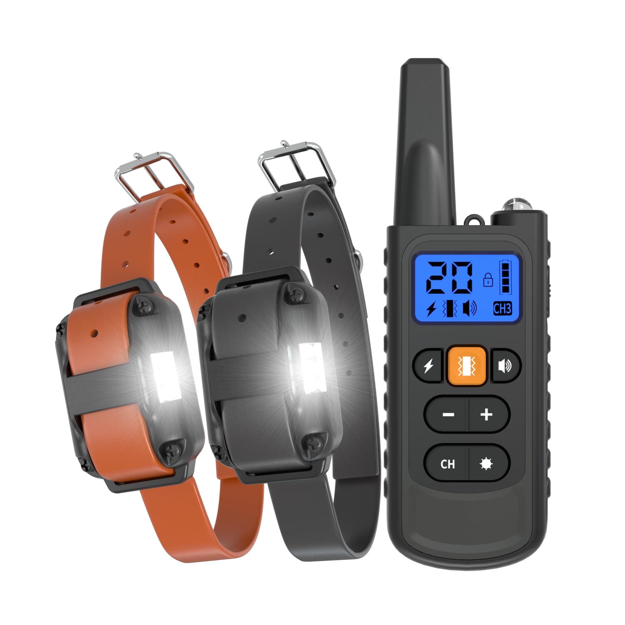 Meloive Collier de Dressage pour Deux Chiens Rechargeable,Portée de 3000m,avec Mode Vibration/Son/Choc Statique/Lumière,IPX67 Résistant à L’Eau,Adapté Aux Chiens de Petites et Moyennes Tailles