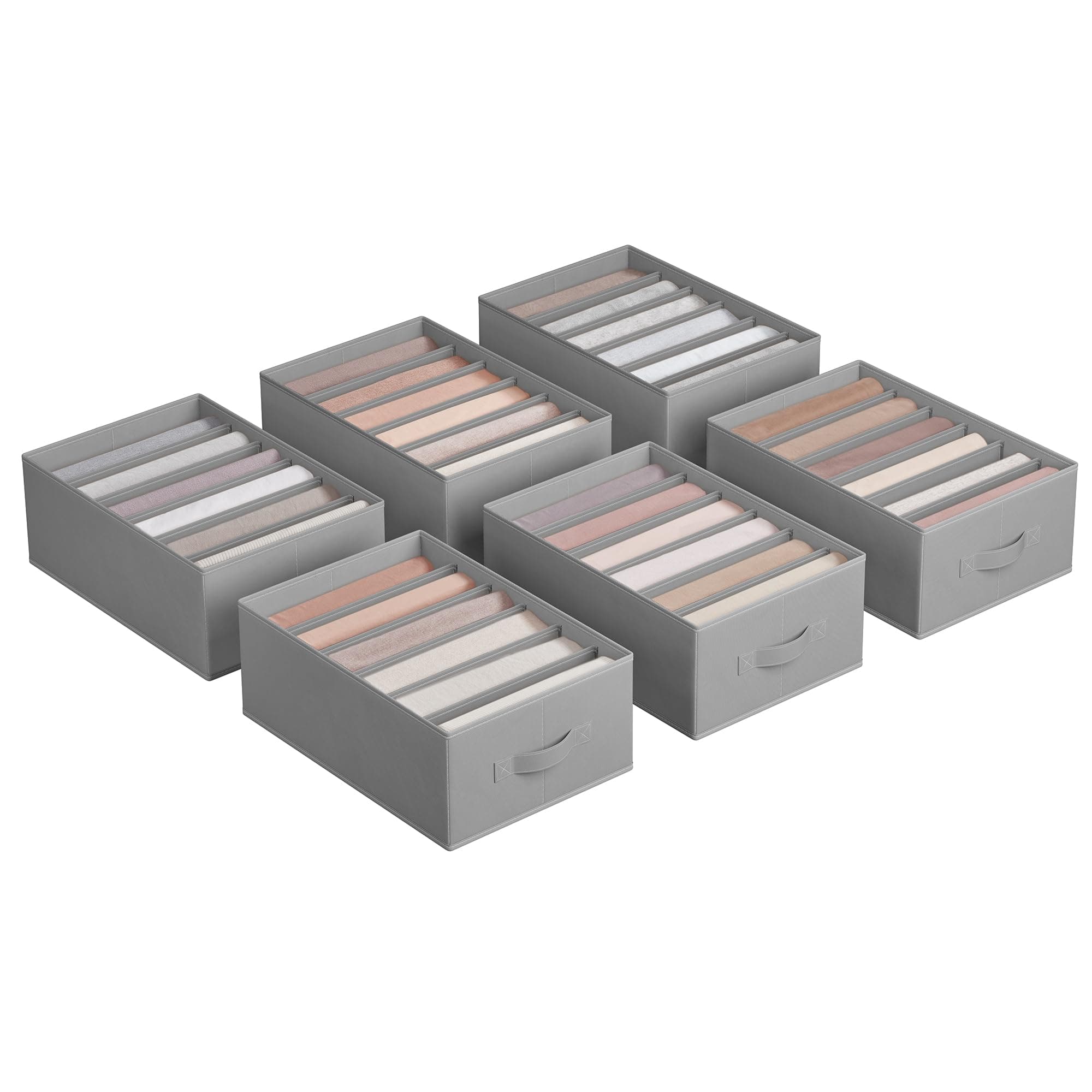 SONGMICS Kleiderschrank-Organizer 6er Set, Aufbewahrungsbox 6 Fächer, Schubladen-Ordnungssystem, Ordnungsboxen faltbar, 42 x 30 x 17 cm, für Hosen, Kleidung, taubengrau RUS009G03
