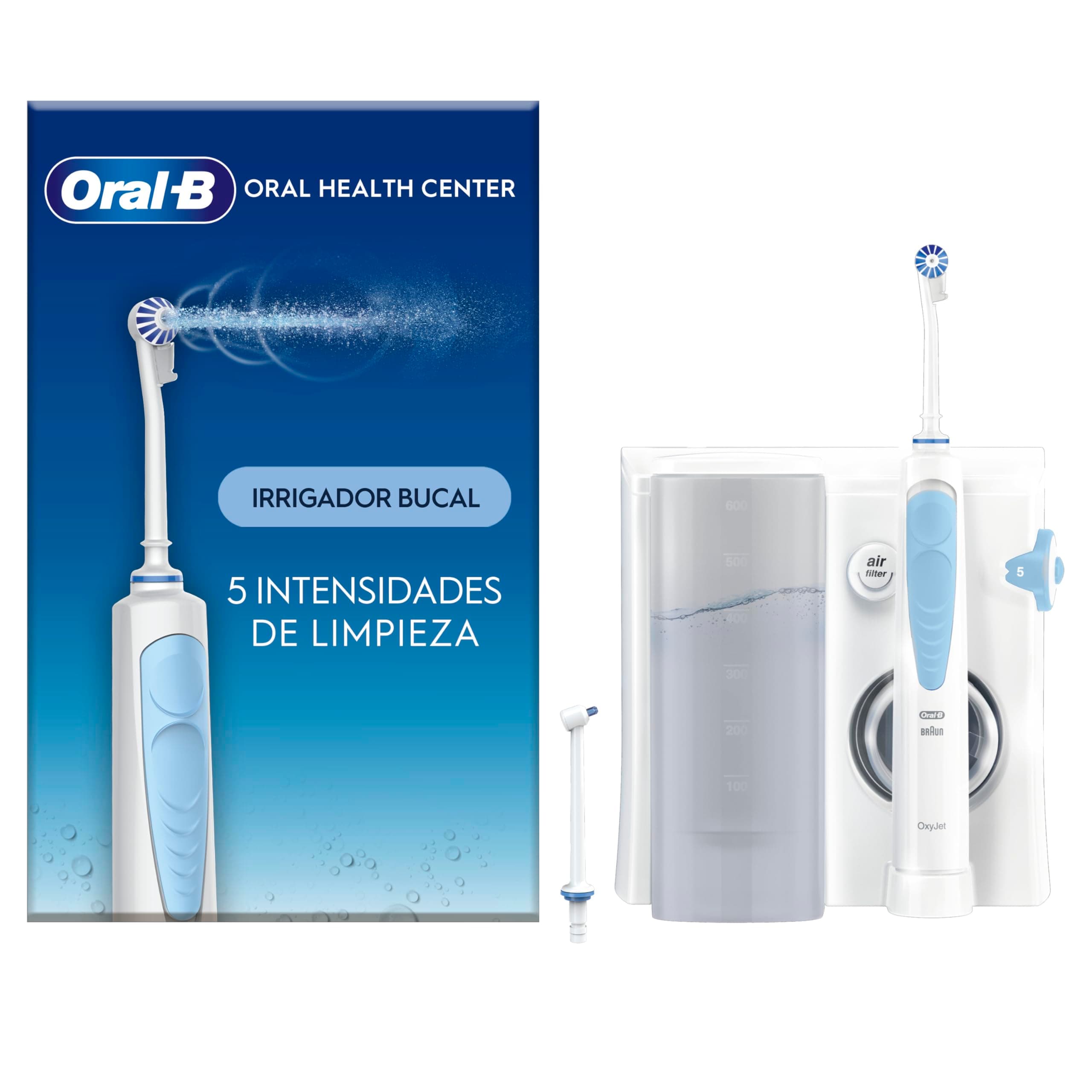 Oral-B Centro De Salud Bucal Con Irrigador Dental, 1 Cabezal Oxyjet y 1 Cabezal Water Jet, Irrigador Bucal Con 5 Modos De Presión de Agua, Regalos Orginales