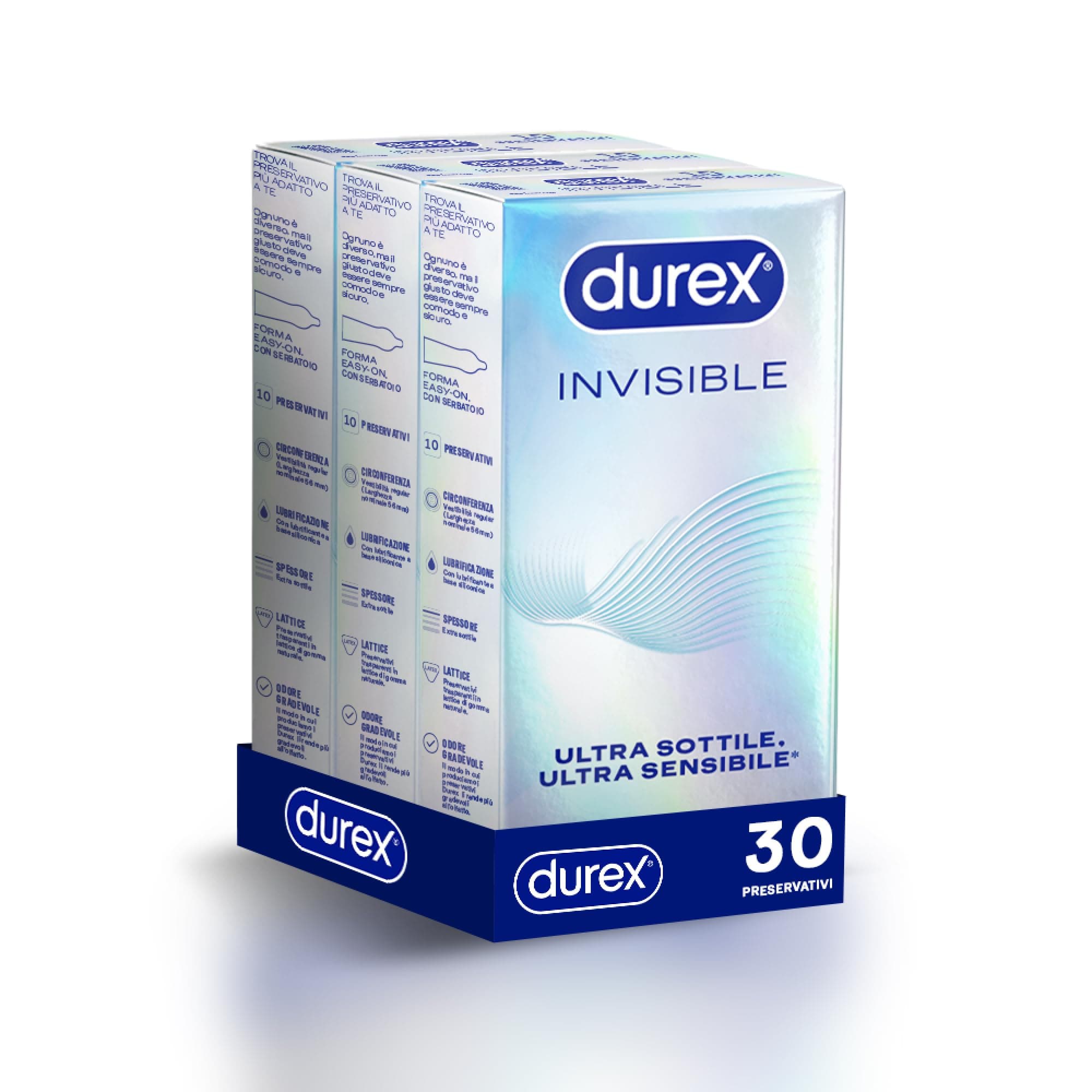 Durex Invisible, Preservativi Ultra Sottili, 30 Profilattici