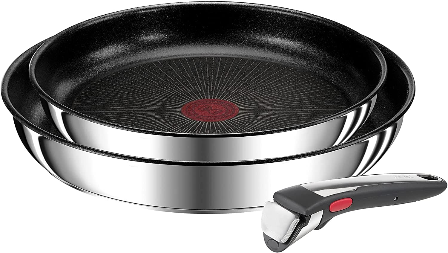 Tefal Ingenio Preference On - Juego de 2 Sartenes 24/28 cm + Mango extraíble, Apto inducción, antiadherentes, revestimiento titanio, Thermo-signal, apto lavavajillas y horno