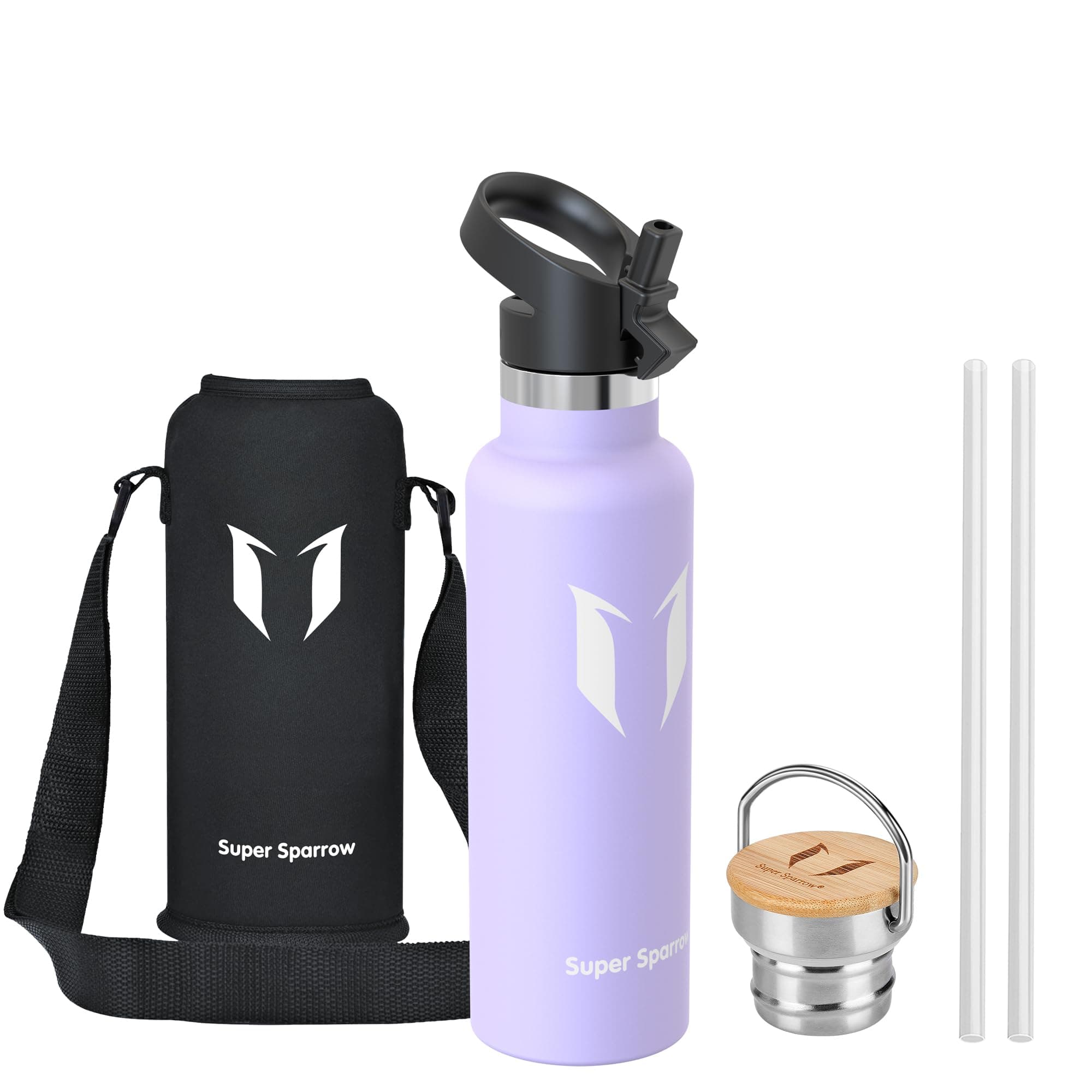 Super Sparrow Trinkflasche Edelstahl - 500ml/750ml/1L - Auslaufsicher Thermoskanne, BPA-Frei Wasserflasche - Thermosflasche Kinder für Sprudel, Sport, Schule, Fitness - Mit 2 Deckeln