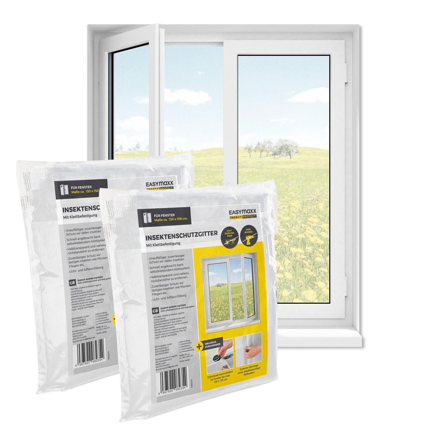 EASYmaxx Zanzariera per finestra con chiusura a strappo | Rete Anti-Insetti tagliabile fino a 130 x 150 cm | Facile installazione - senza forare e avvitare | Rete antizanzare autoadesivo [Bianco]