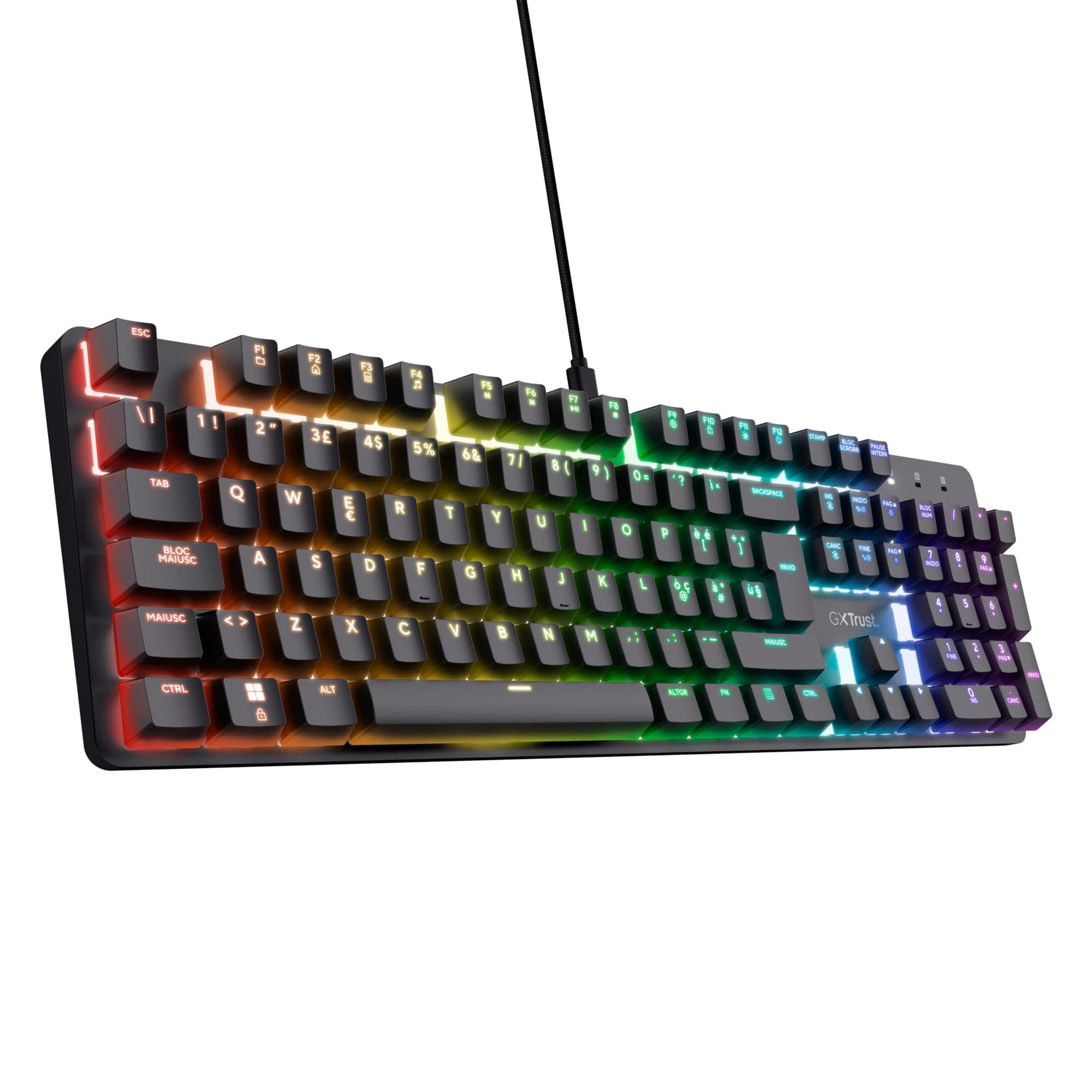 GXTrust 871 Zora Tastiera Meccanica 100% Layout Italiano QWERTY Retroilluminata RGB, Tasti Huano Lineari, Anti-Ghosting con N-Key Rollover, Tastiera Gaming con Filo USB, PC, Laptop, Nero