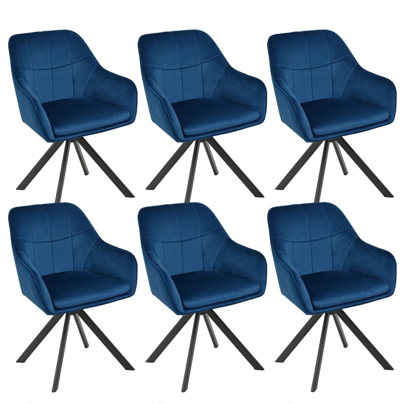 Goeurvant Lot de 6 Chaise Pivotante Velours Salle à Manger à 360° avec Accoudoirs Chaise de Cuisine Fauteuil Pieds en Métal pour Salon, Bleu Foncé