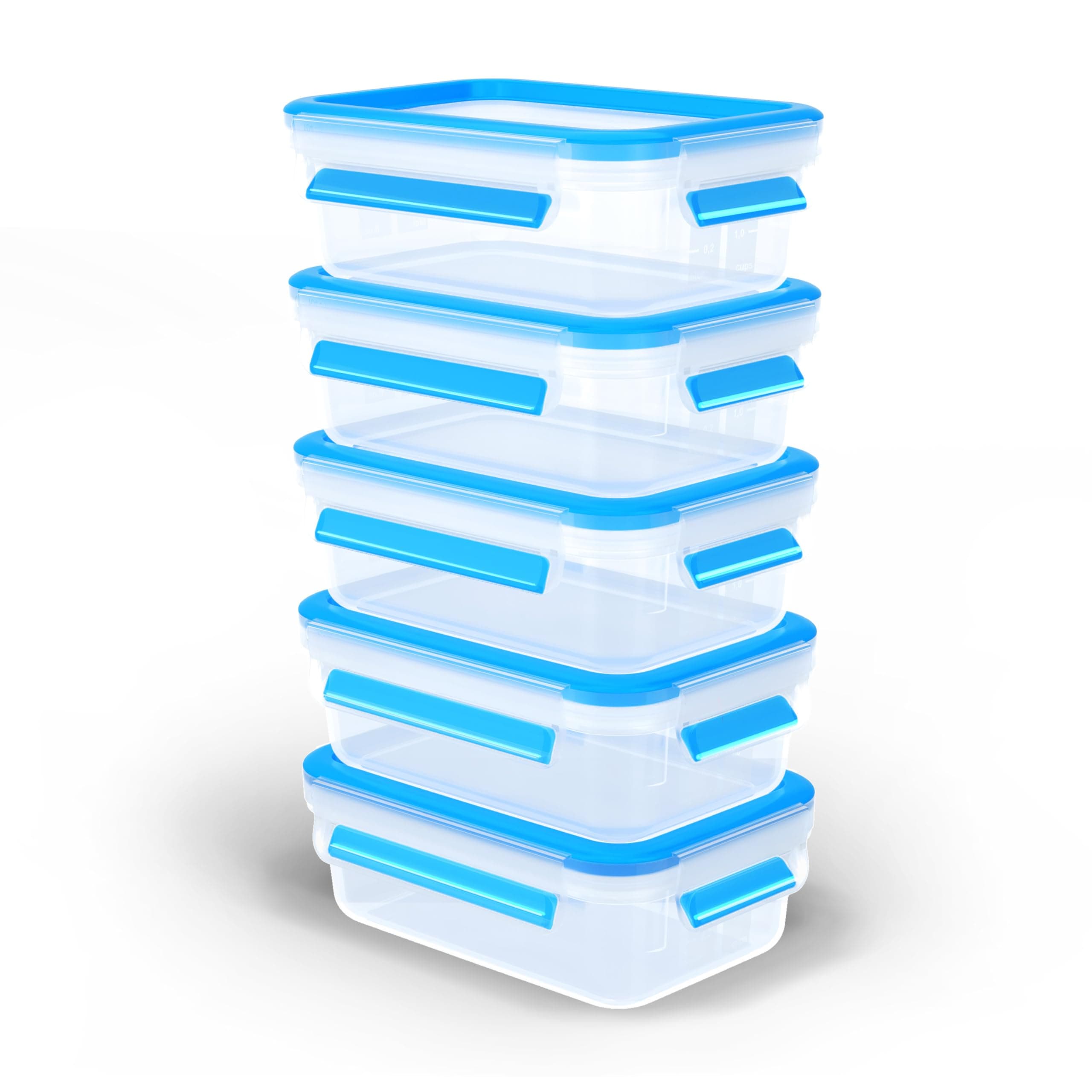 Emsa Clip & Close Frühstücks-Set, 5x Frischhaltedosen mit 0,55 Liter, 100% dicht/gefrierfest/mikrowellensicher, zertifiziert für Babynahrung, spülmaschinenfest, made in Germany, Blau, N1033600