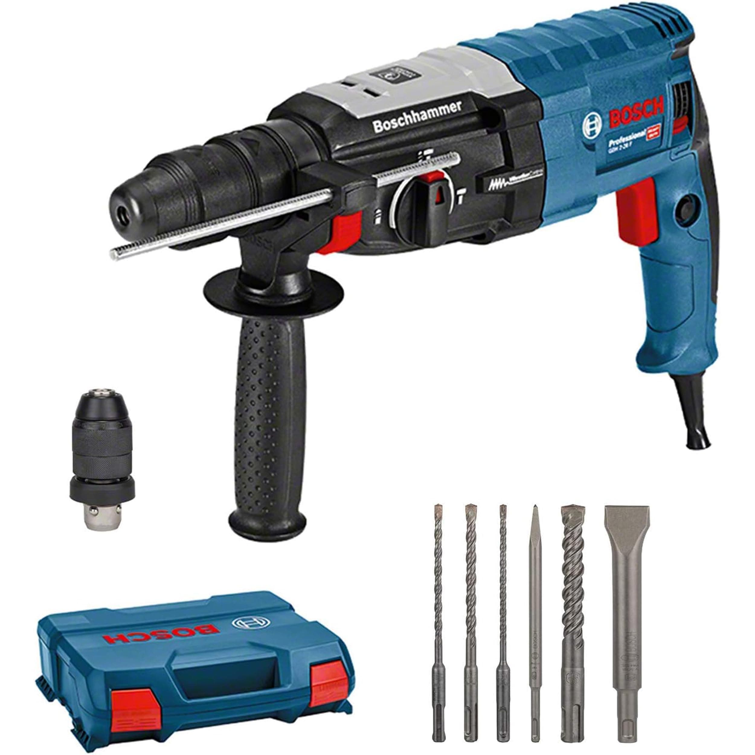 Bosch Professional Martello Perforatore Gbh 2-28 F (Motore da 880 Watt, Ø Foro Max. Nel Calcestruzzo: 28 Mm, Incl. Set per Foratura e Scalpellatura da 6 Pz, Sds Plus, L-Case) - Amazon Exclusive Set