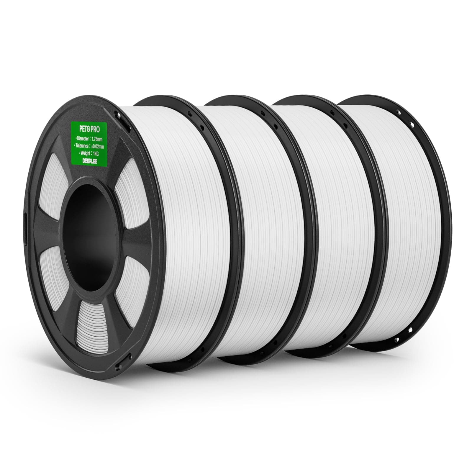 DEEPLEE PETG Pro 1.75 mm, Kit 4 Bobinas Blanco (4 kg). Resistencia UV e Intemperie. Transmisión de Luz Superior. Sin Obstrucciones ni Hilos. Compatible con la mayoría de impresoras FDM.