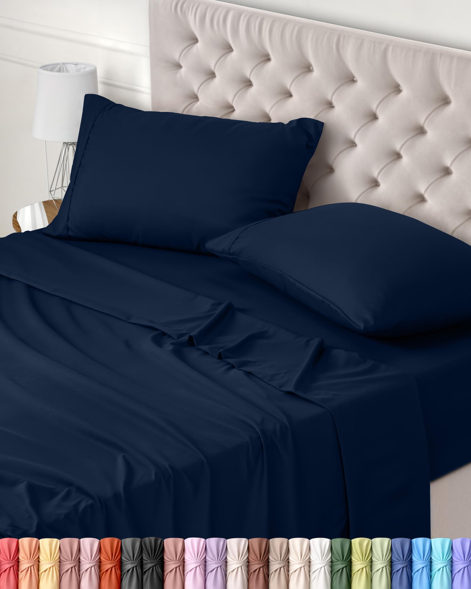 Utopia Bedding - Set Lenzuola Letto Matrimoniali 4 Pezzi 180x200 cm - Spazzolata Poliestre di Microfibra - Oeko-Tex Certificato - Lenzuolo con Angoli, Lenzuolo Piatto e 2 Federe 50x75, Blu Navy
