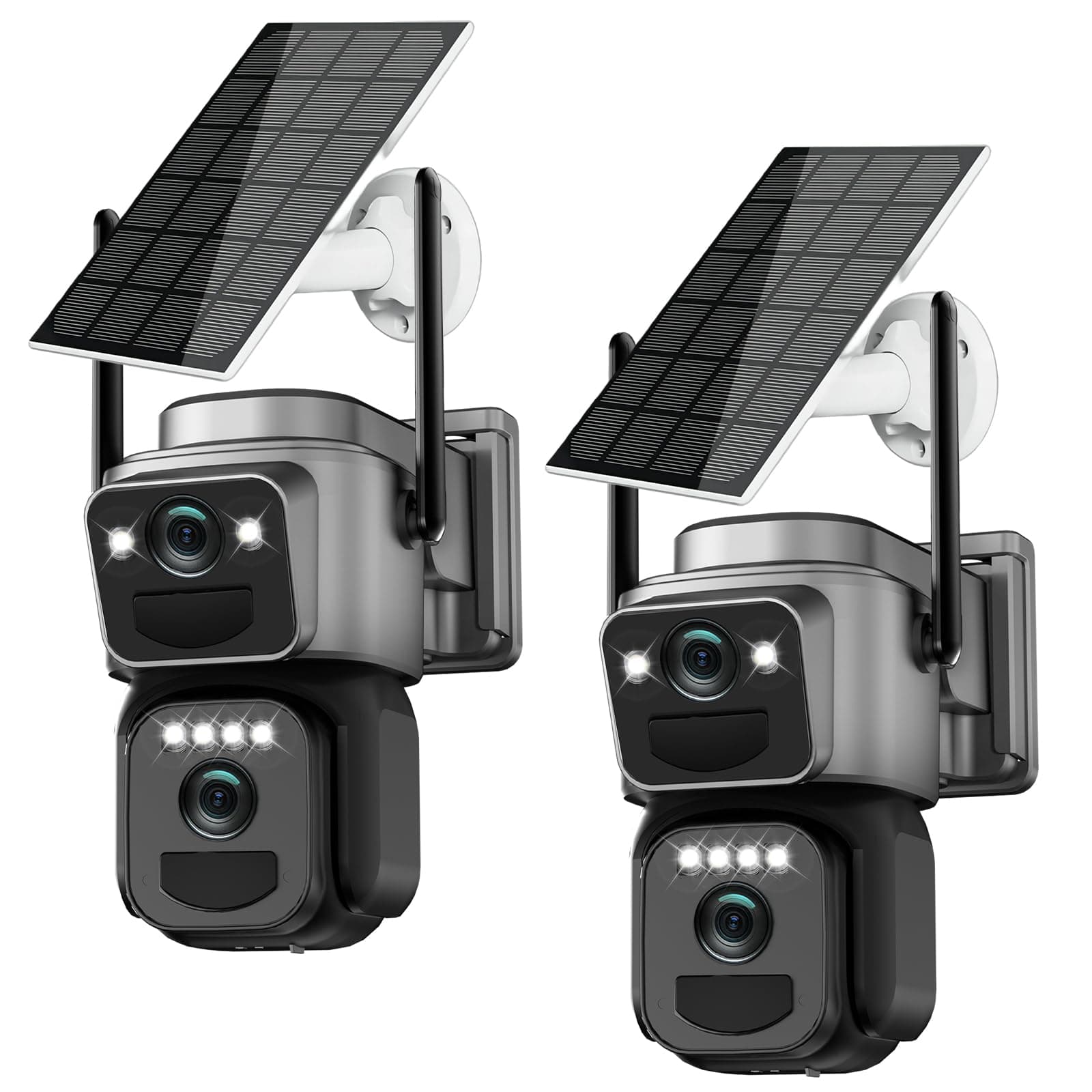 Budsun 8MP Camera Surveillance WiFi Exterieure sans Fil,Camera Solaire/Batterie/Double Objectif,360°PTZ Sécurité à Domicile,Suivi Automatique,Vision Vocturne,Alarme,Audio Bidirectionnel,2PCS