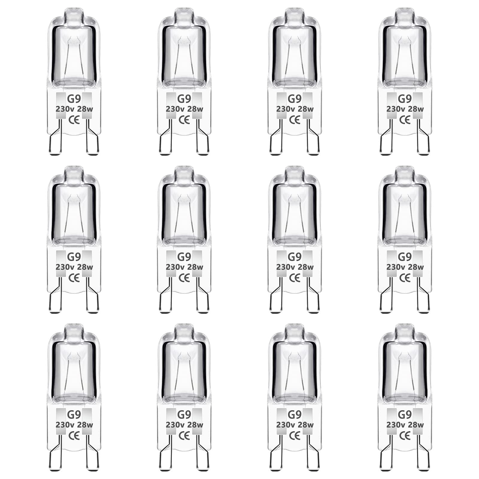 Caldarax 12 Pezzi Lampada Alogena G9 28W Dimmerabile, Bianco Caldo 2700K, 320lm, AC 230V, Lampadina a Capsula G9 Trasparente, per Forno, Lampadario, Lampade da Scrivani, Ampade da Terra