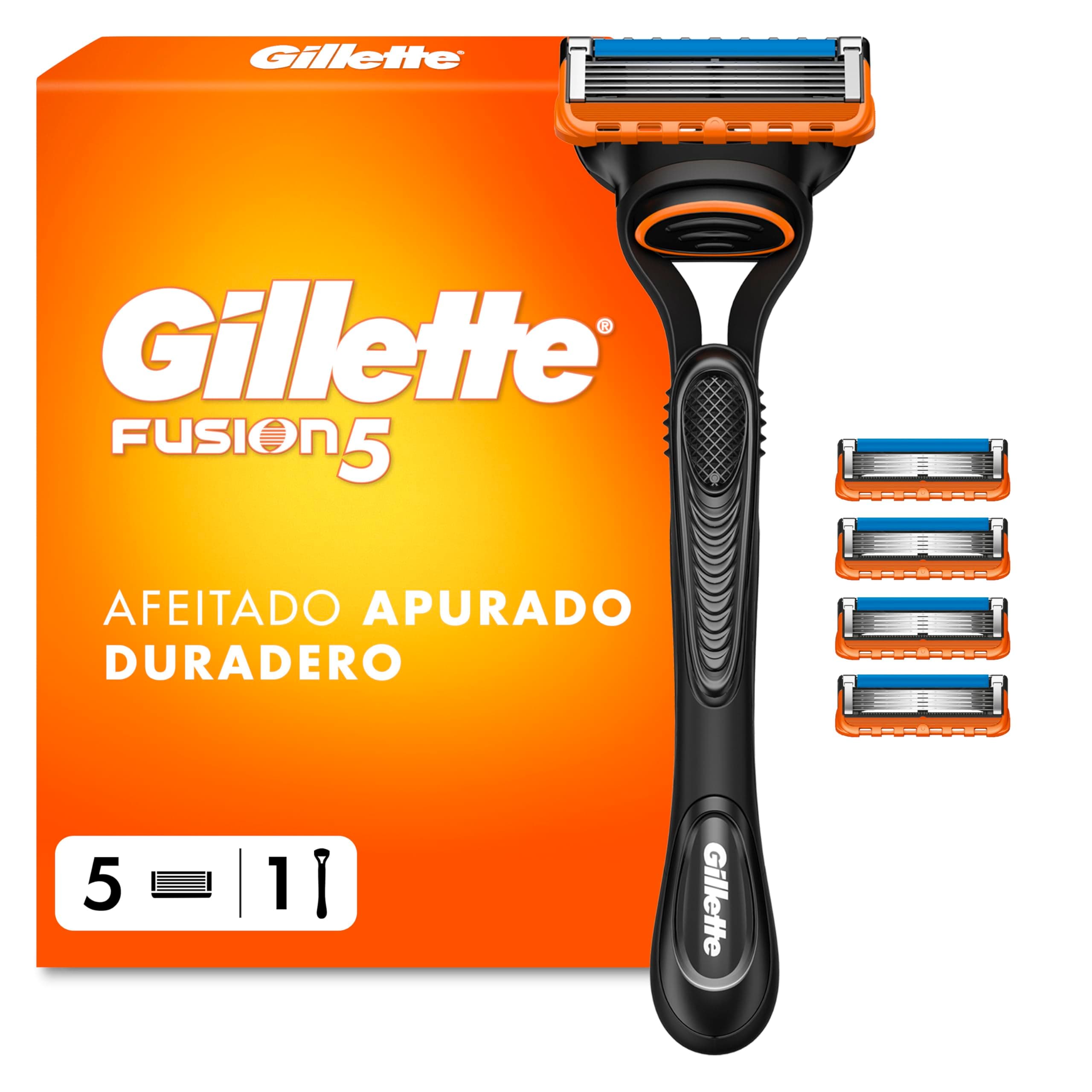 Gillette Fusion5 Maquinilla de Afeitar Hombre con 5 Recambios, Azul/Negro | 1 Mango UEFA Champions League Special Edition + 5 Cuchillas de Afeitar, con Banda Lubricante para Un Afeitado Apurado