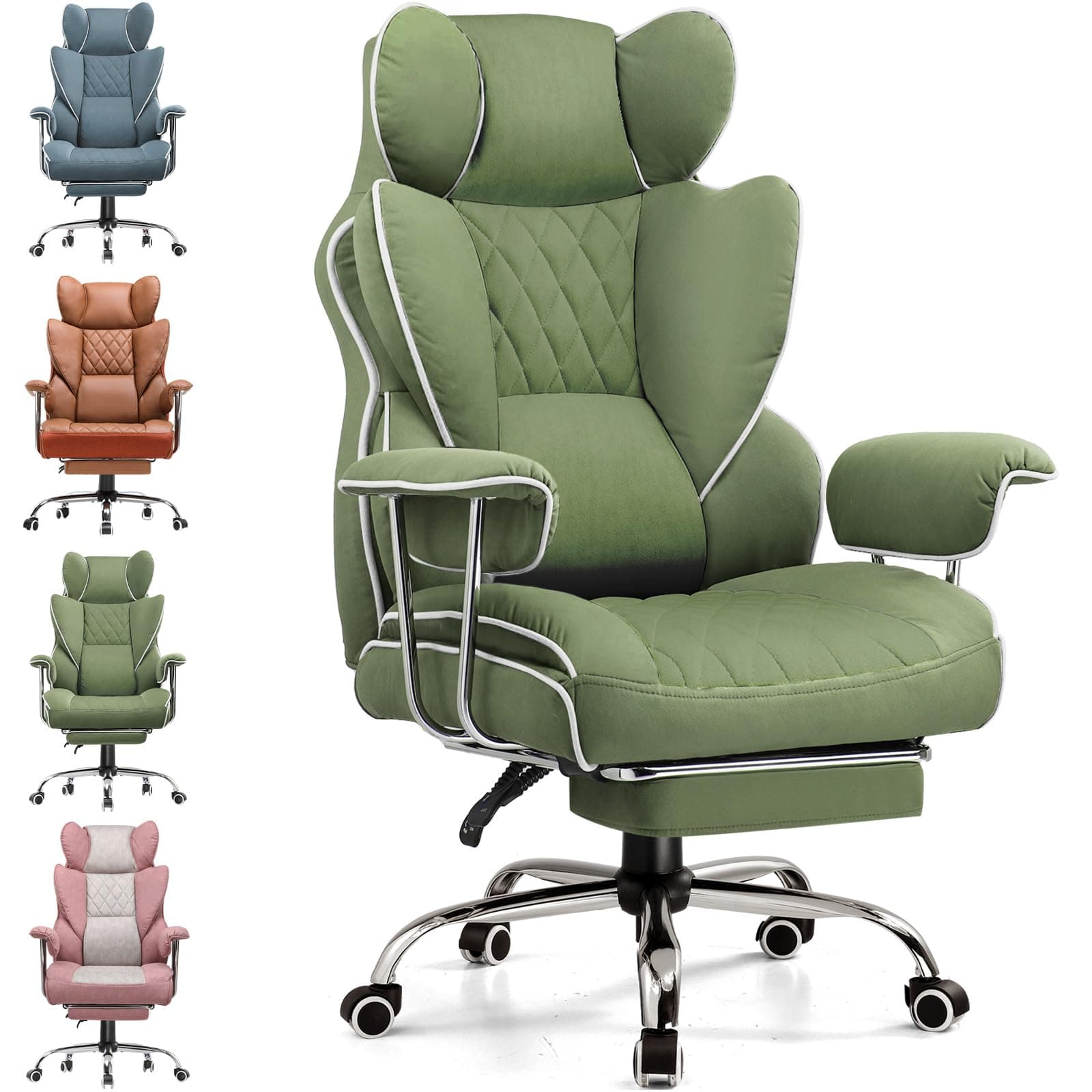 GTPLAYER Silla Gaming, Ergonómica Silla de Oficina con Soporte Lumbar con Muelles Ensacados, Asiento Ancho con Reposabrazos Suave y Reposapiés, Ajustable en Altura, Tejido Tecnológico Verde