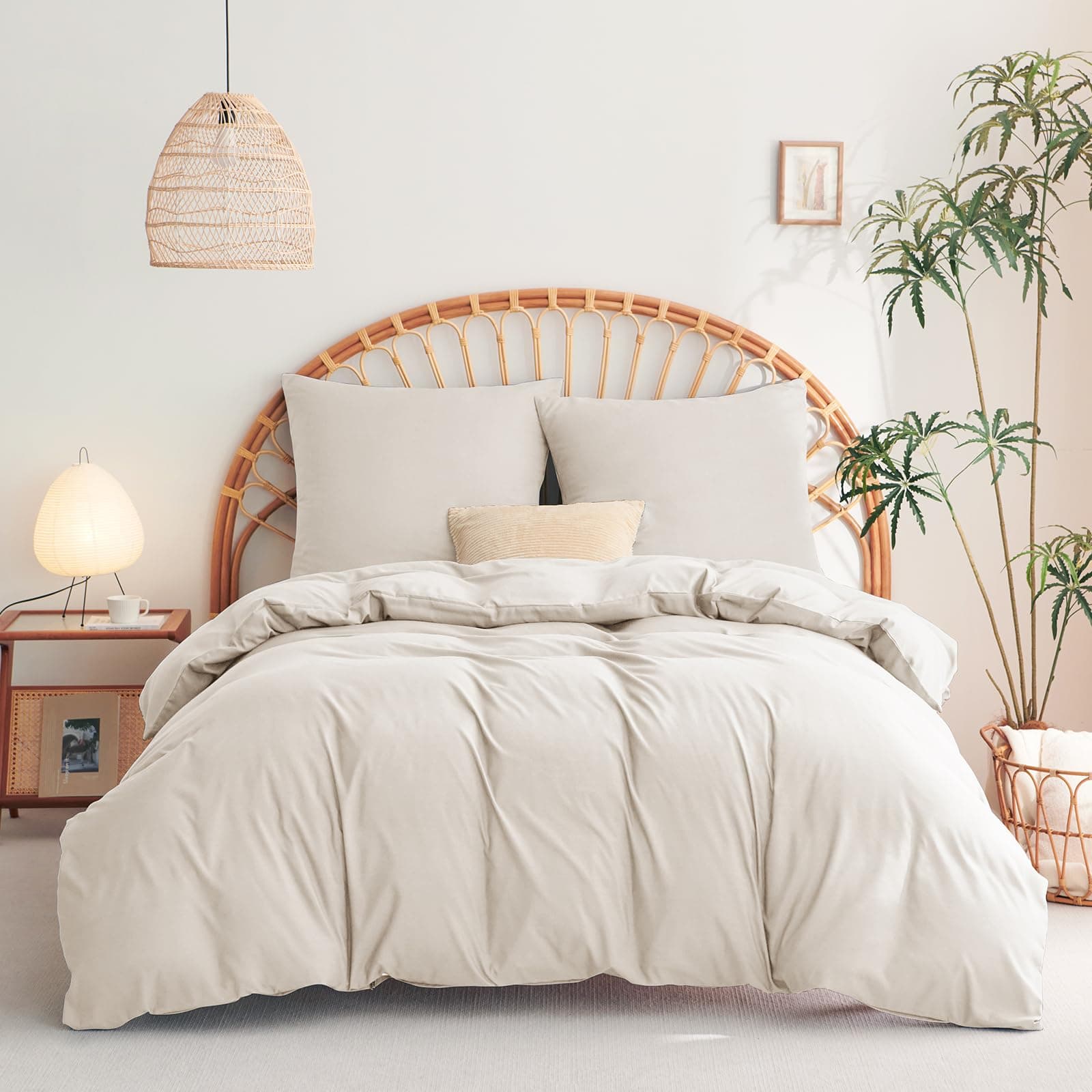 WAVVE Housse de Couette 260x240 cm avec 2 Taies d'oreiller 65x65 cm，Parure de Lit 2 Personnes pour lit 200x200 avec Fermeture Éclair Sets de Housse Couette en Microfibre, Beige 260 x 240 240x260