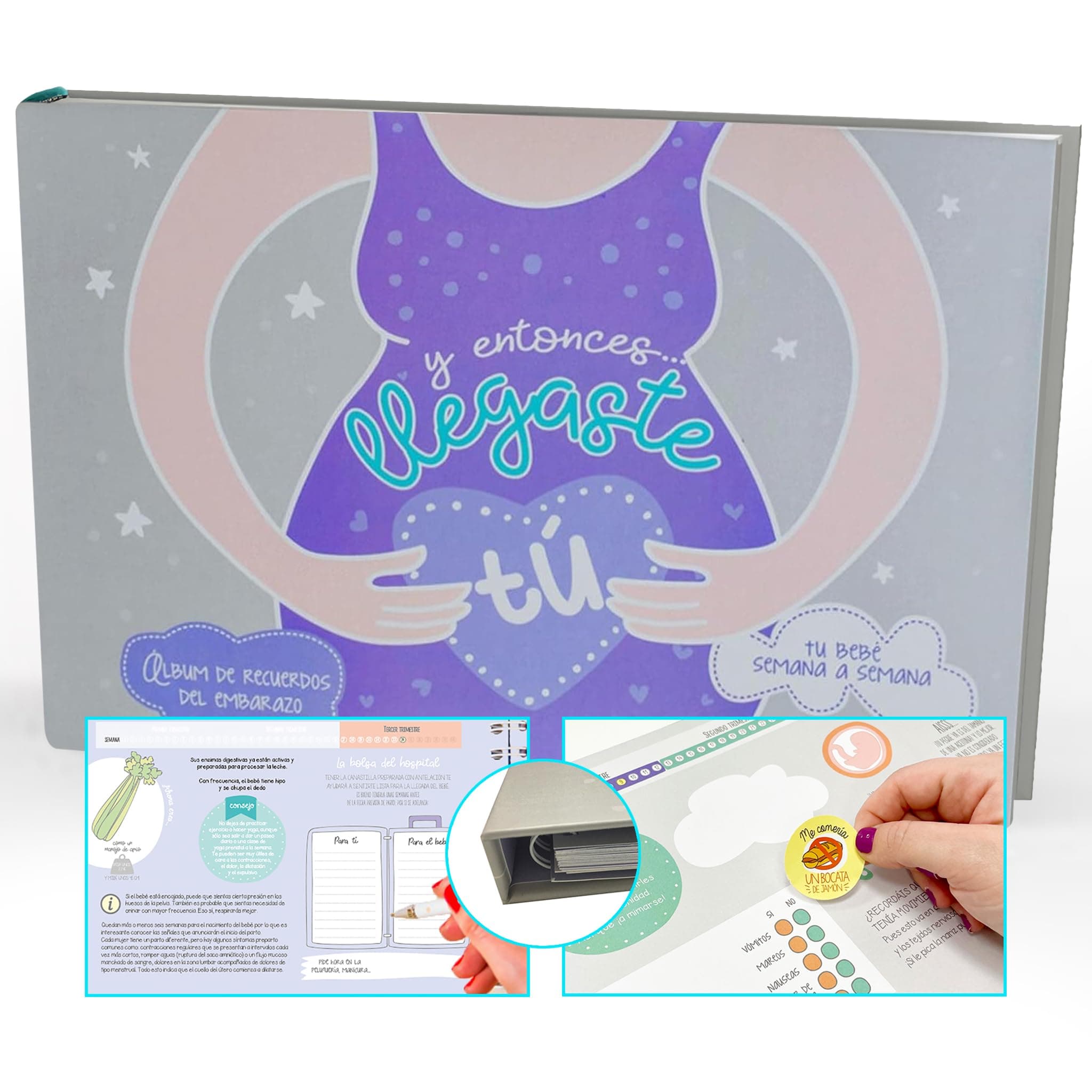 MIMUSELINA Diario Embarazo para Rellenar Cada Semana | Libro Embarazo Recuerdos con Fotos, Consejos, Pensamientos | Album Bebe con Pegatinas y Gestograma | Regalos Embarazadas Originales | Retro