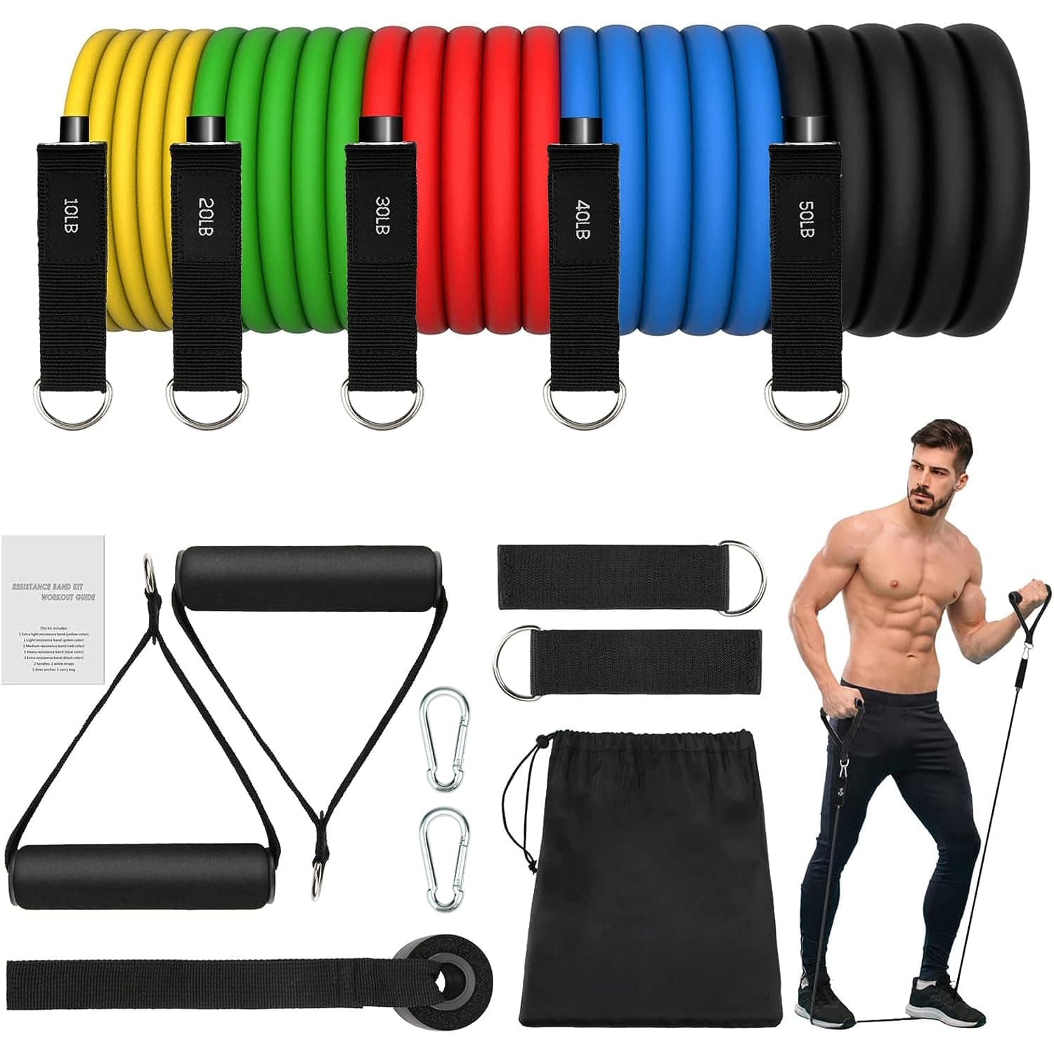 JATEKA Elastici Fitness Elastico Palestra Bande Elastiche Fitness Set Fasce di Resistenza Estensori per Pettorali Uomo per Yoga, Pilates