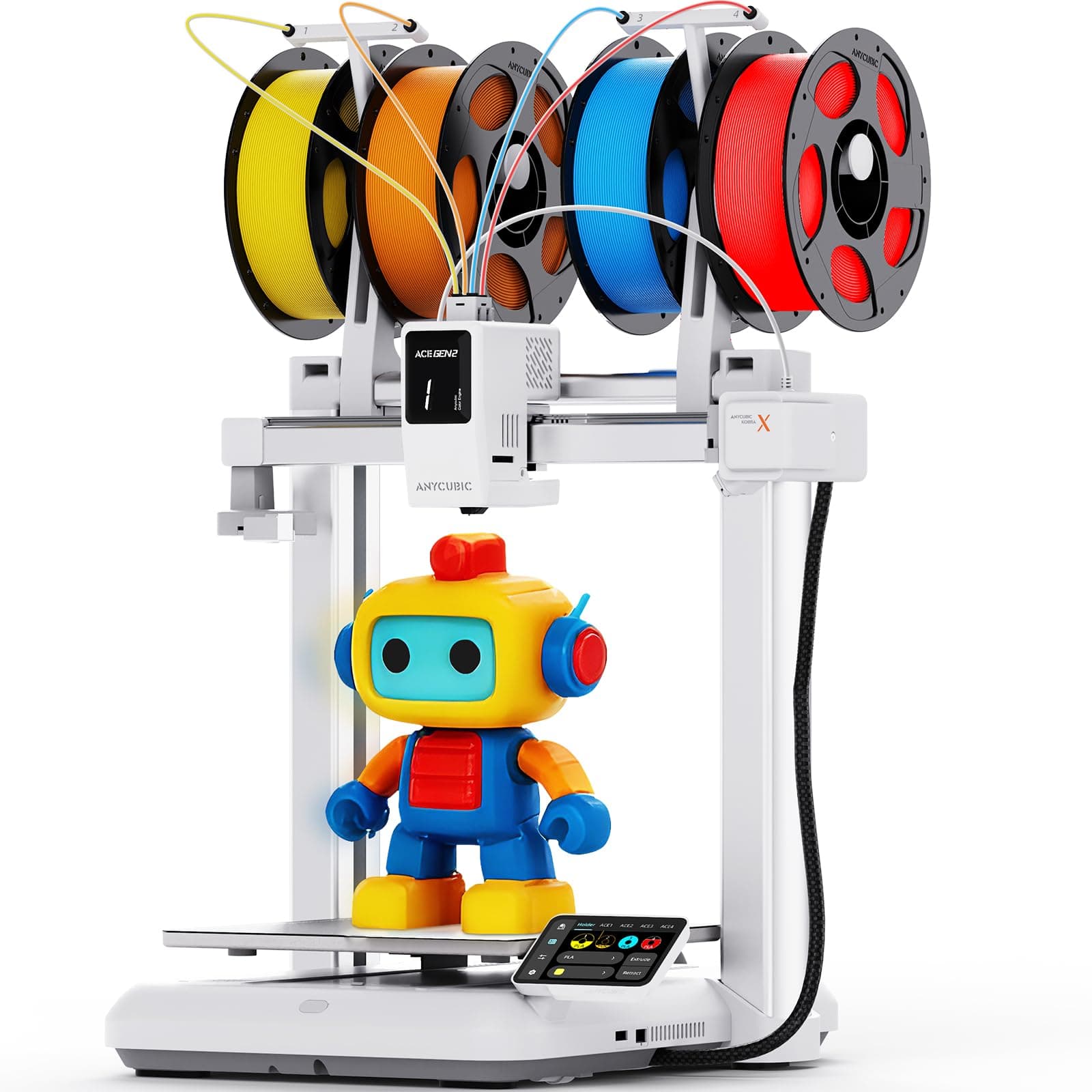 Anycubic Kobra X Imprimante 3D Multicolore, Impression Multifilament Souple et Rigide, Nivellement Automatique Amélioré, 4 Couleurs Intégrées pour Débutant, Volume d’Impression 260 x 260 x 260 mm