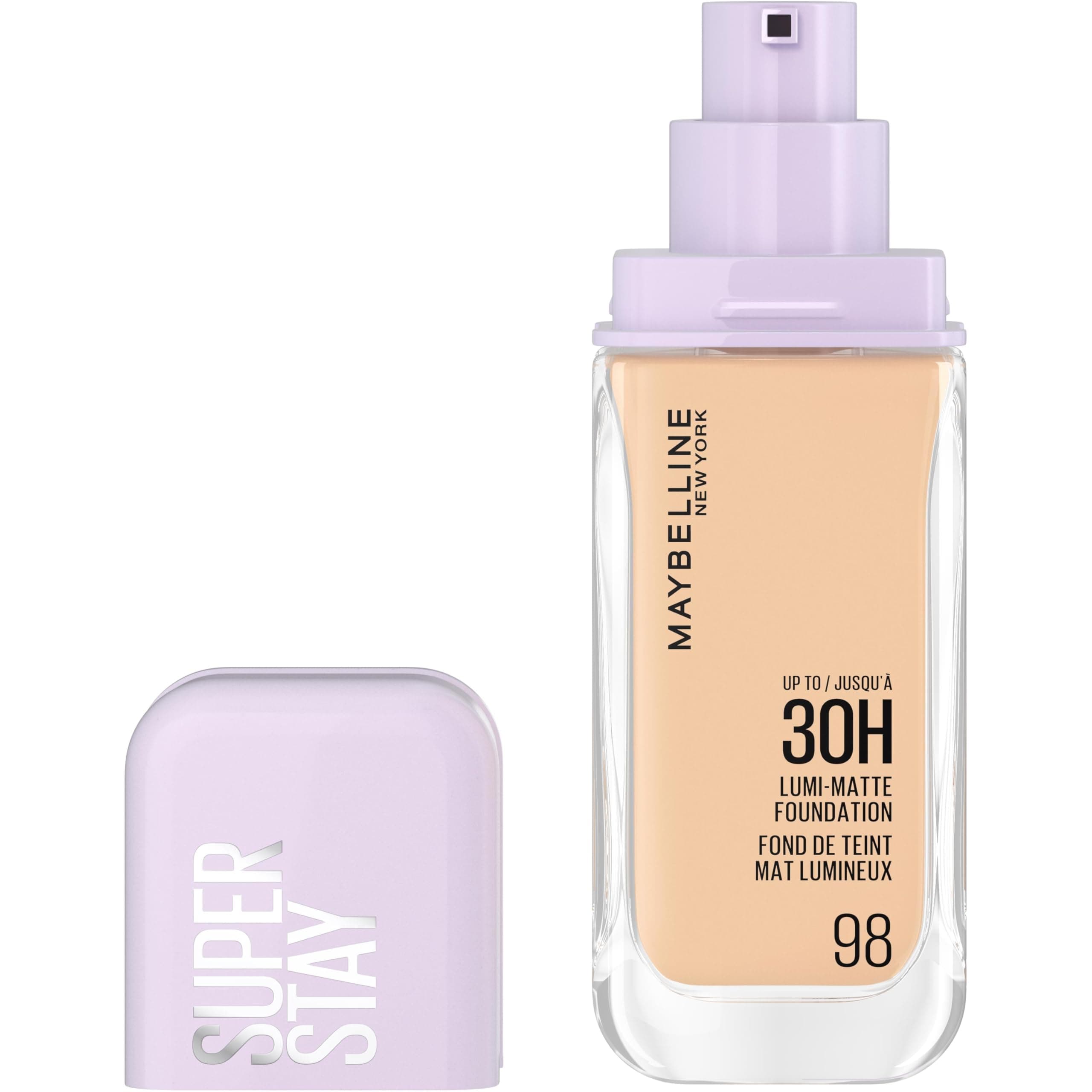 Maybelline New York Super Stay Lumi Matte Foundation, Langanhaltendes Make-up für 30H Halt, Mattes Finish mit Strahlkraft, Air-Flex Technologie für leichtes Tragegefühl, Nr. 98, 35ml