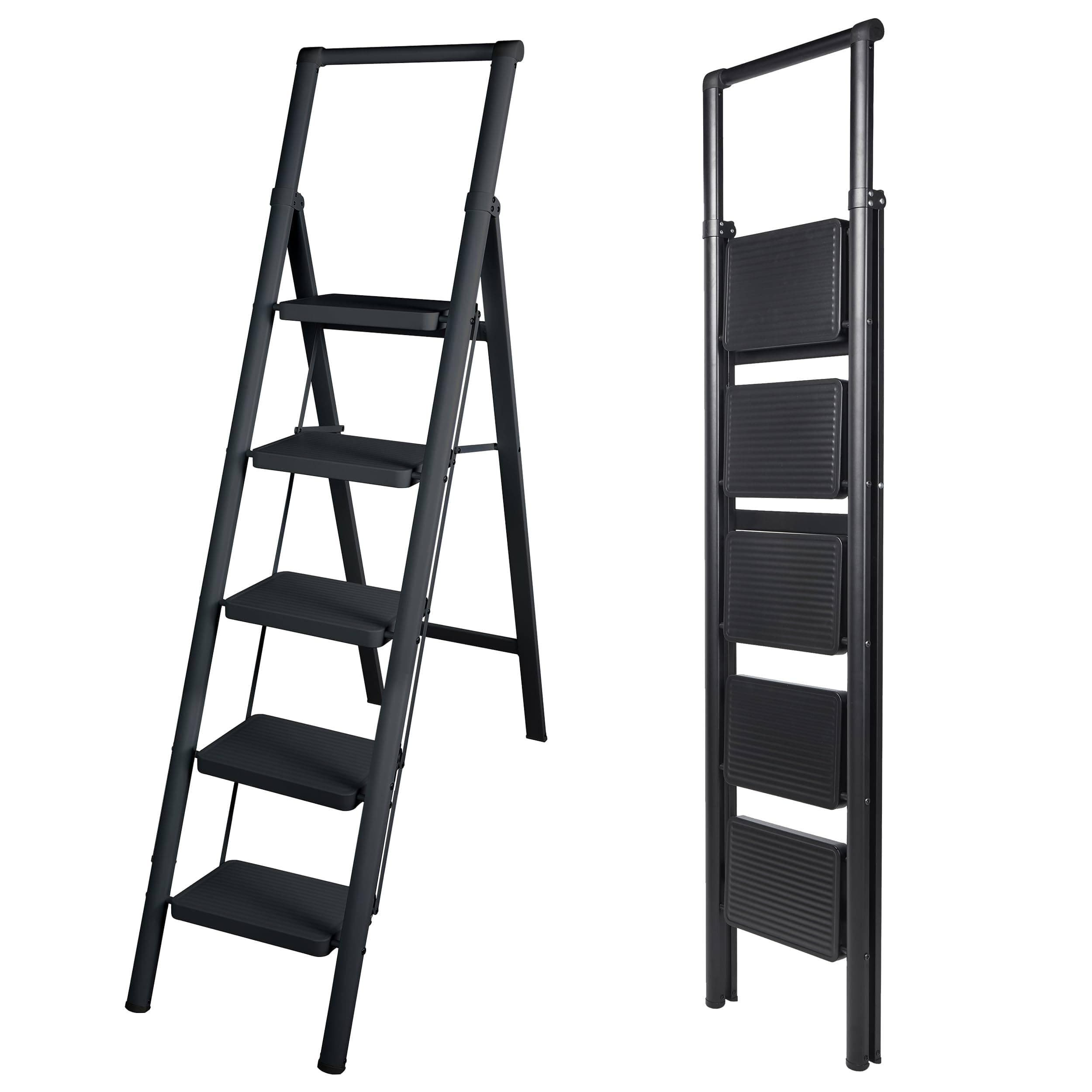 UZIRO Escalera Plegable 5 Peldaños, Liviana y Compacta, Diseño Decorativo, Peldaños Anchos Antideslizantes, Ideal para Uso en Hogar, Cocina y Oficina, Fácil de Guardar y Transportar, Alta Durabilidad
